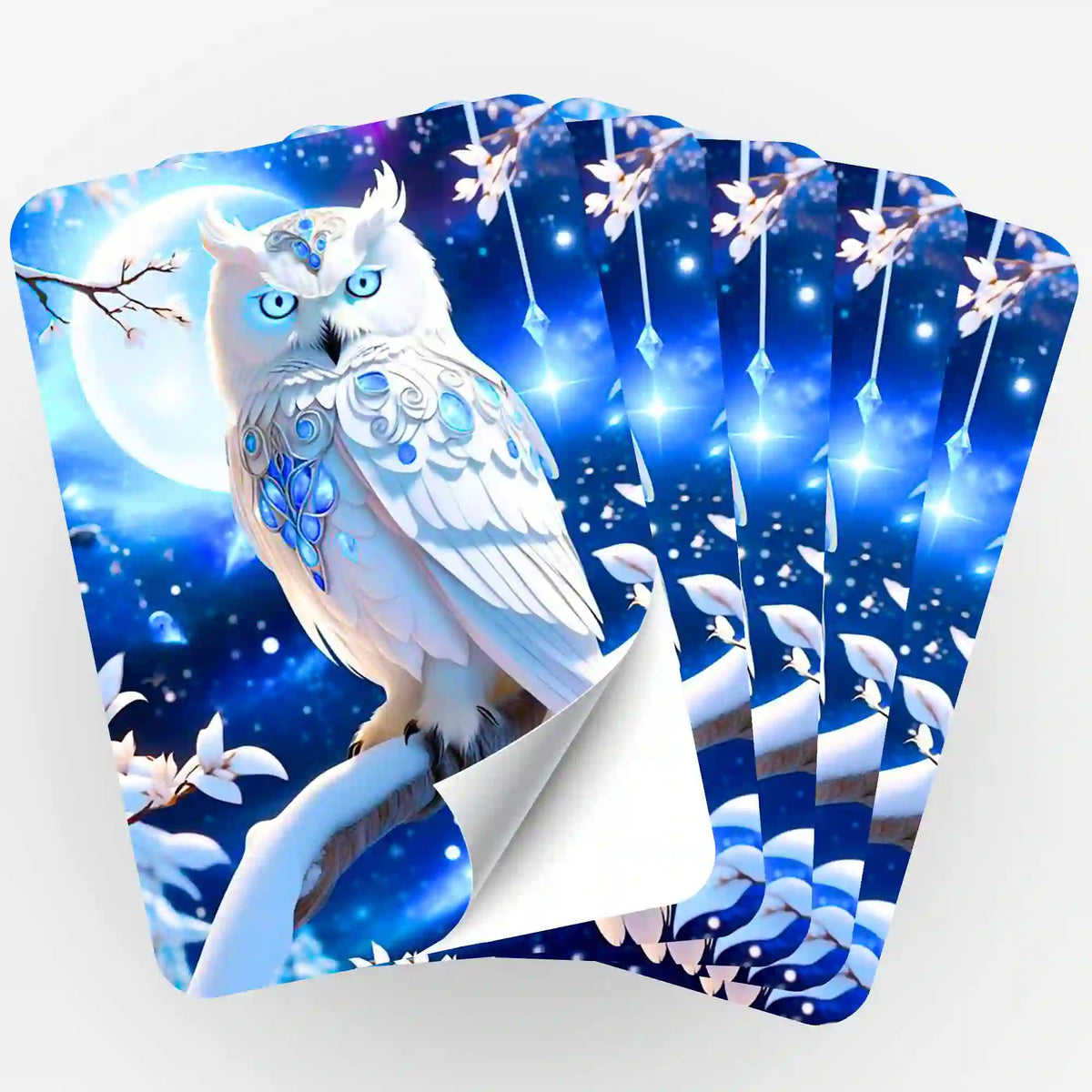 Fünfer-Set Blue Eyes Owl Sticker für Diamond Painting Fans zur Organisation von Zubehör und Diamanten Painting Sets