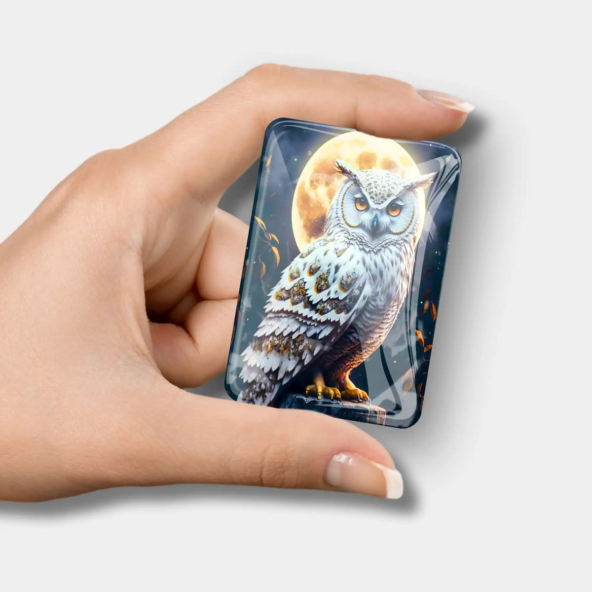 Magnetischer Eulen-Coverminder für Diamond Painting mit Mondmotiv auf Glas