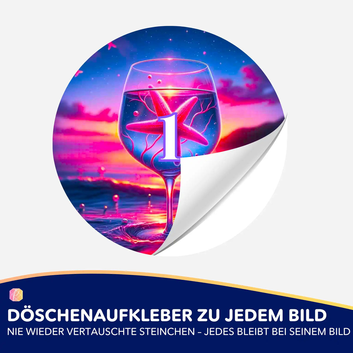 Bunter Seesternzauber Döschenaufkleber zur Organisation von Diamond Painting Steinchen – perfekt für dein DIY-Projekt.
