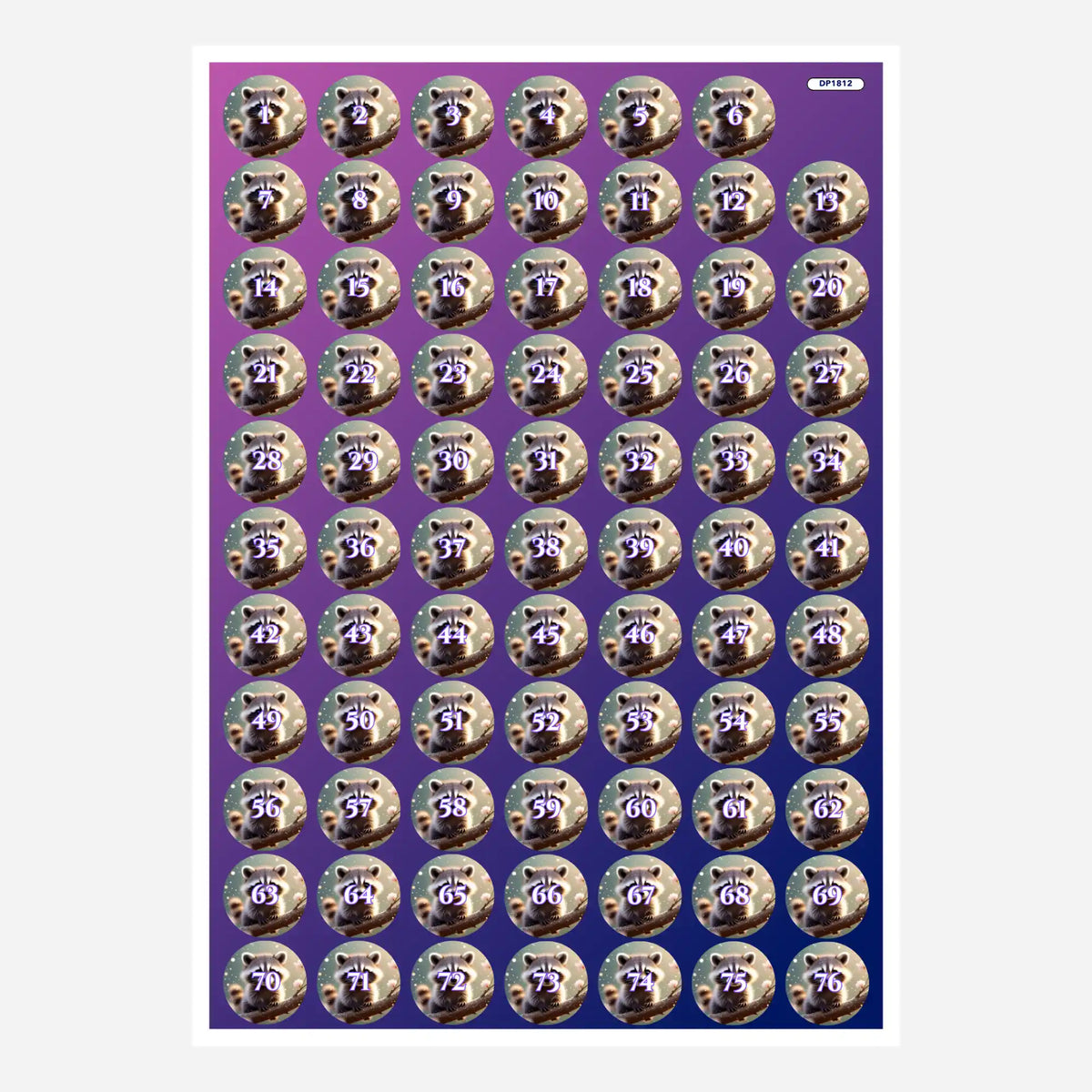 Döschenaufkleber-Set mit Waschbär-Motiv zum Organisieren von Diamond Painting Steinchen und Farben