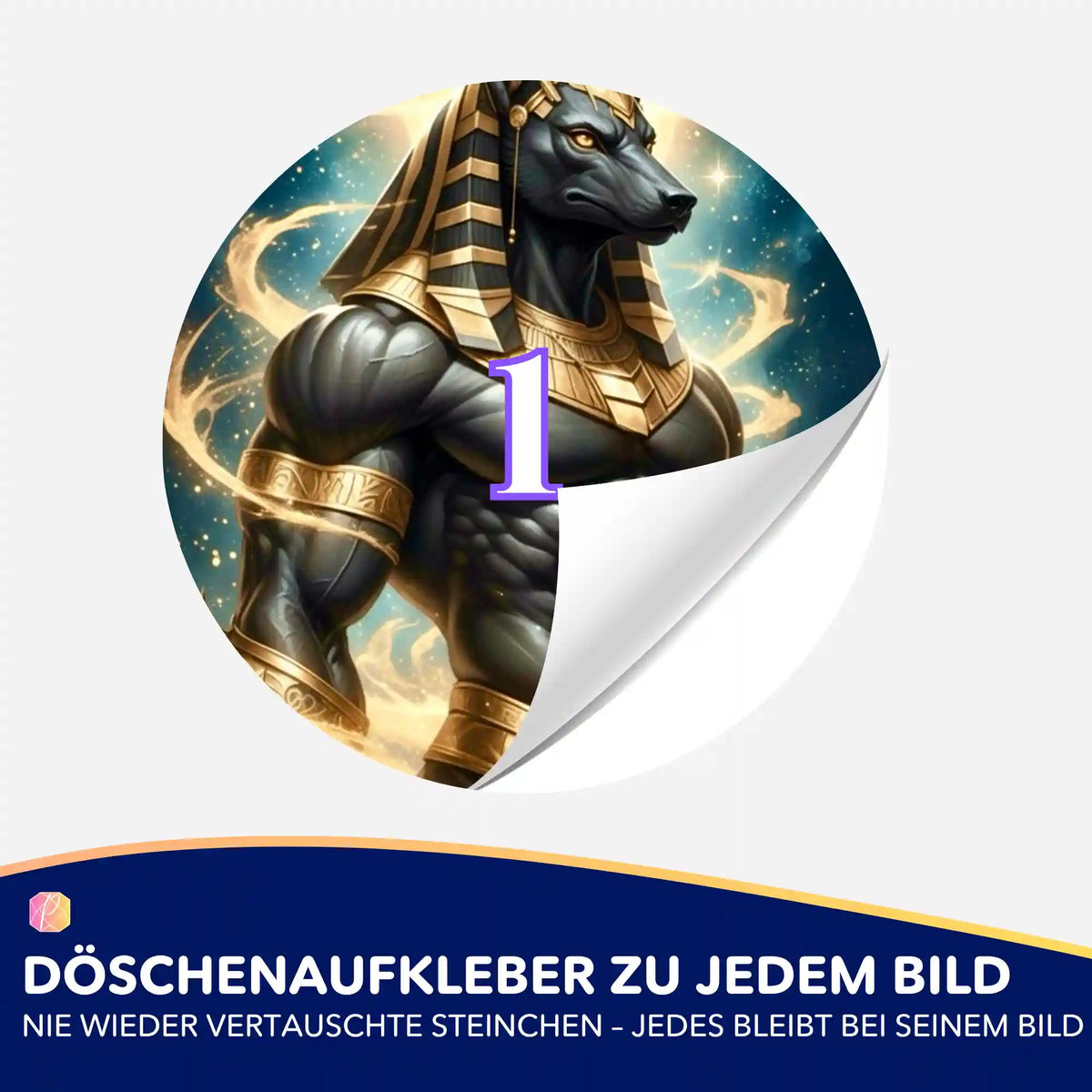 Anubis Motiv-Döschenaufkleber mit Nummer 1 für Diamond Painting Zubehör zur Ordnung der Steinchen.