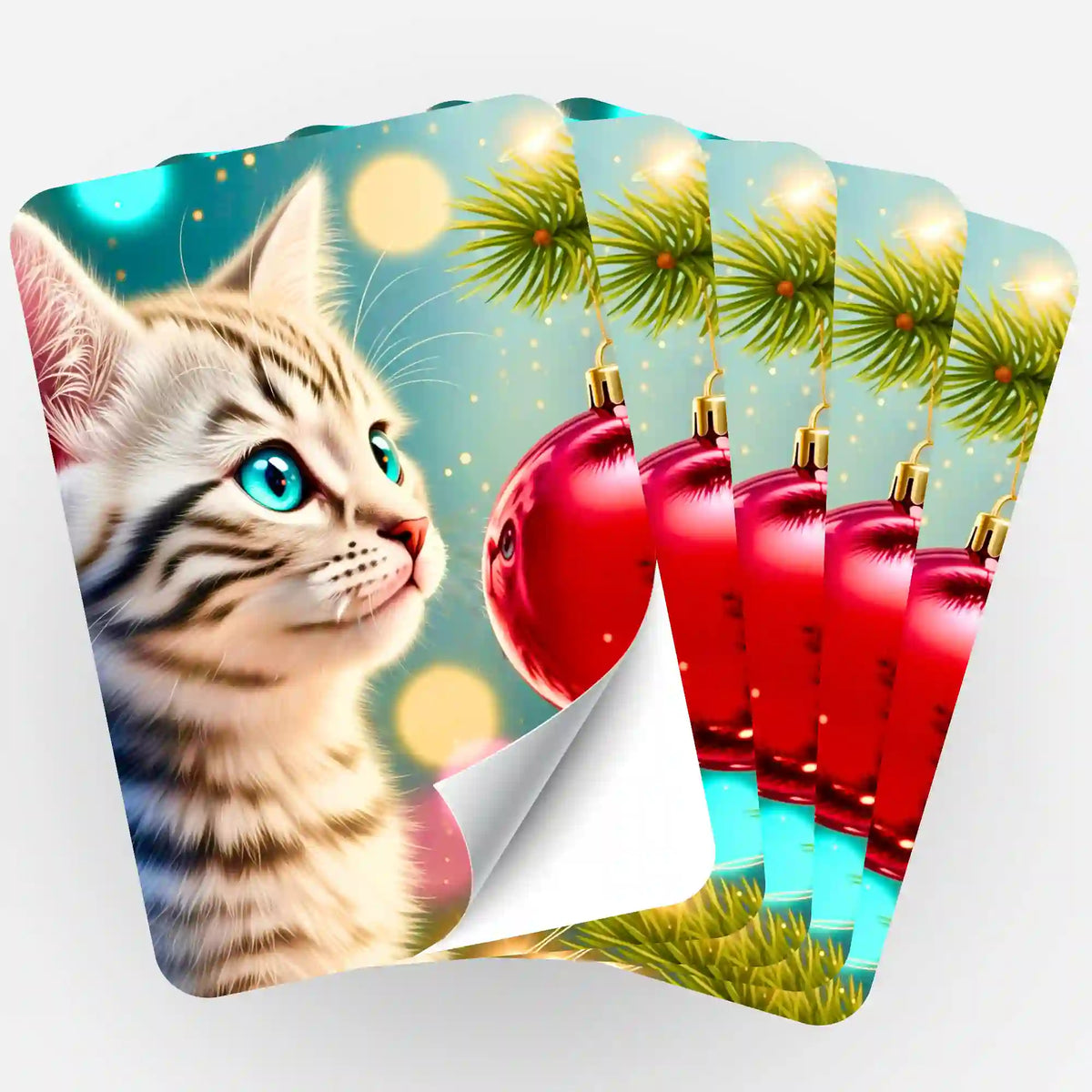 Picmondoo Sticker-Set Minka: 5 niedliche Katzen-Aufkleber mit Weihnachtskugeln zur Diamond Painting Organisation