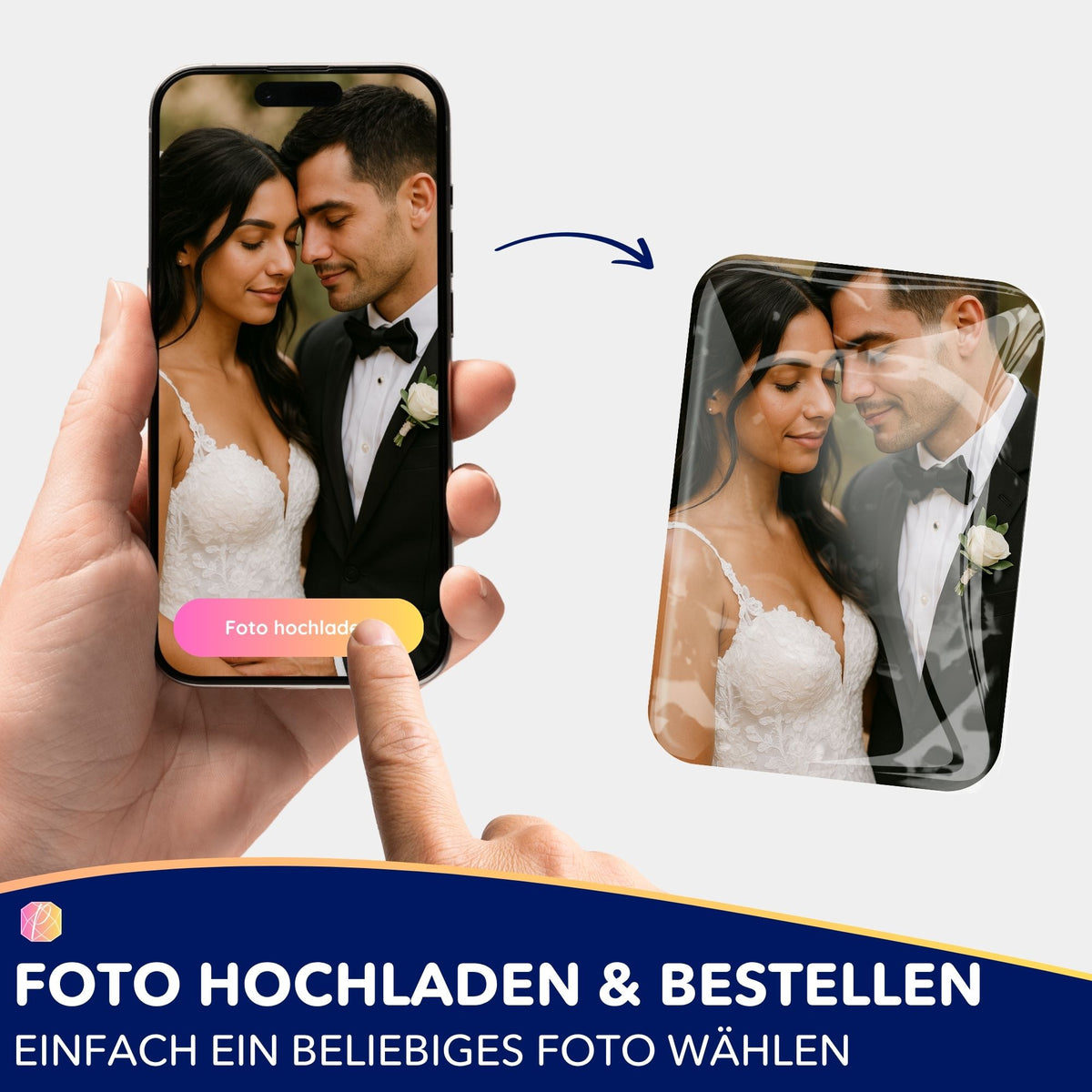 Personalisierter Glas Cover Minder für Diamond Painting mit eigenem Hochzeitsfoto als Motiv