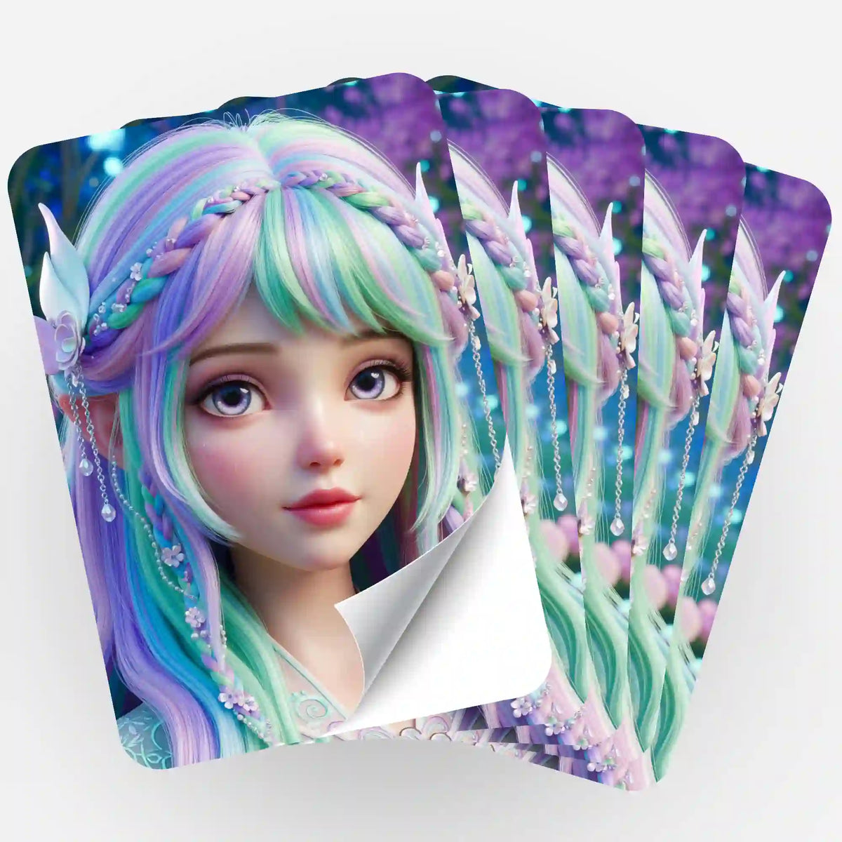 Fünfer-Set Aufkleber mit Feenprinzessin Elara für Diamond Painting Organisation und kreative Gestaltung