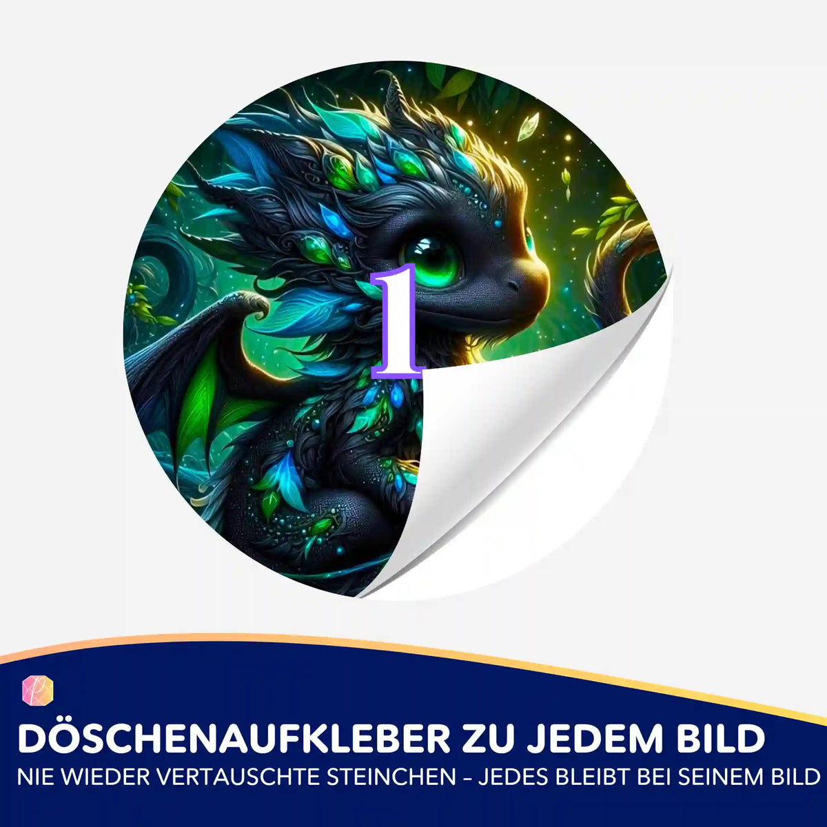 Bunter Drago Drache Döschenaufkleber für Diamond Painting Zubehör zur Organisation von Steinchen in leuchtenden Farben