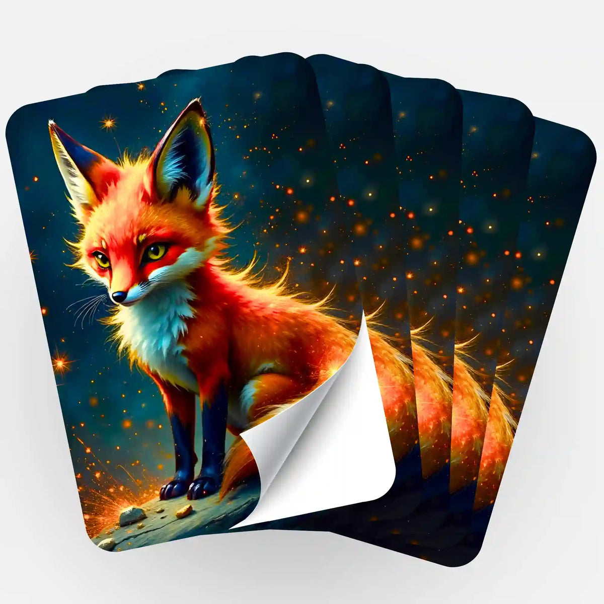 Fünfer-Set Diamond Painting Aufkleber mit niedlichem Fuchs-Motiv und glitzernden Details für dein DIY-Projekt