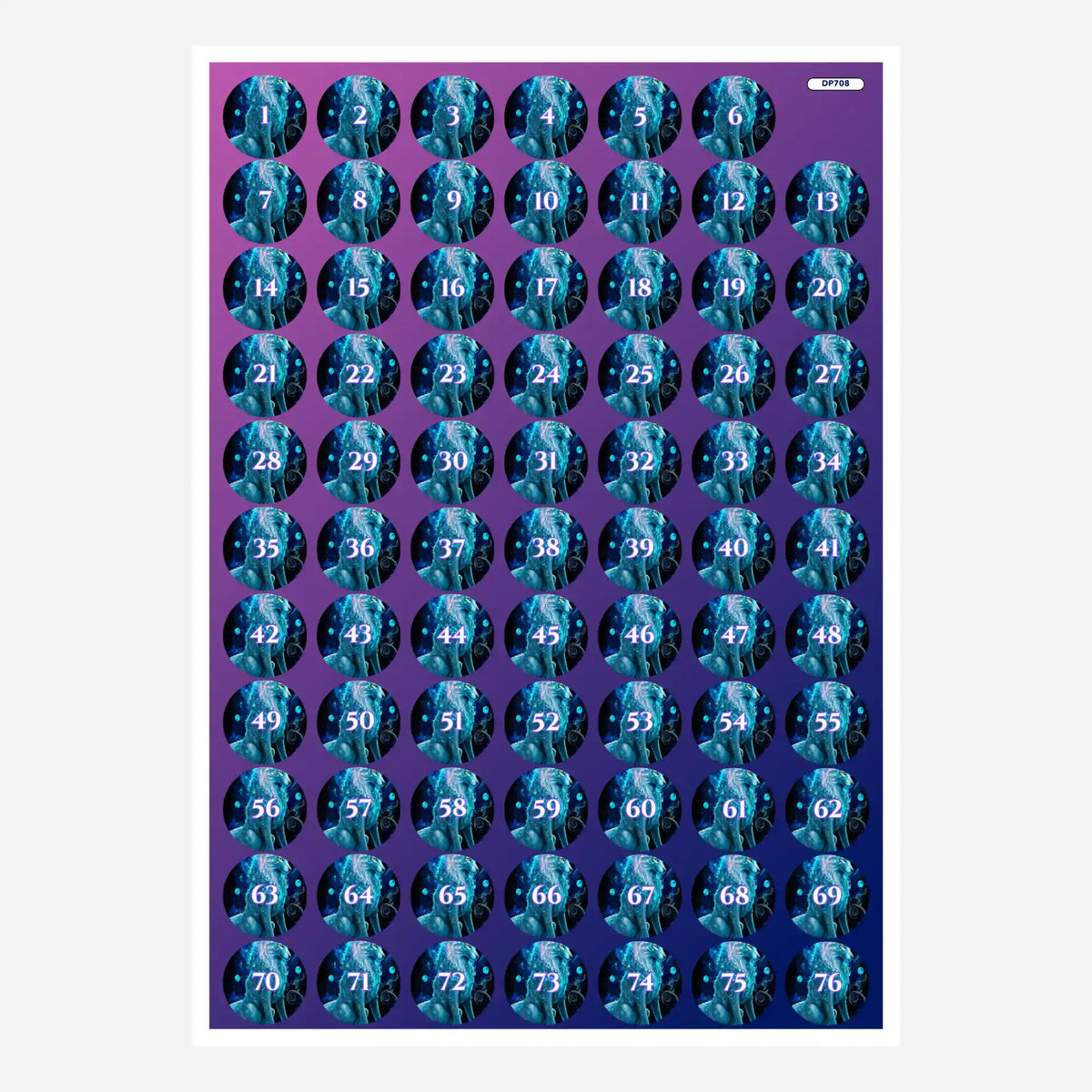 Döschenaufkleber-Set für Diamond Painting Motiv Verzauberter Wolf mit nummerierten Stickern zur Sortierung der Steinfarben