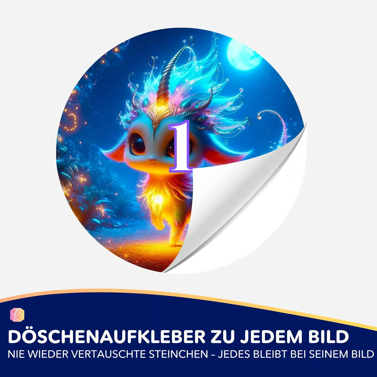 Runder Döschenaufkleber mit Fantasy-Motiv Mondscheintanz zur Organisation von Diamond Painting Steinchen
