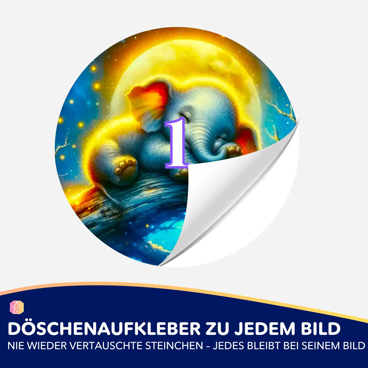 Runder Döschenaufkleber mit Mondscheinelefant für Diamond Painting Zubehör zur einfachen Sortierung der Diamanten.