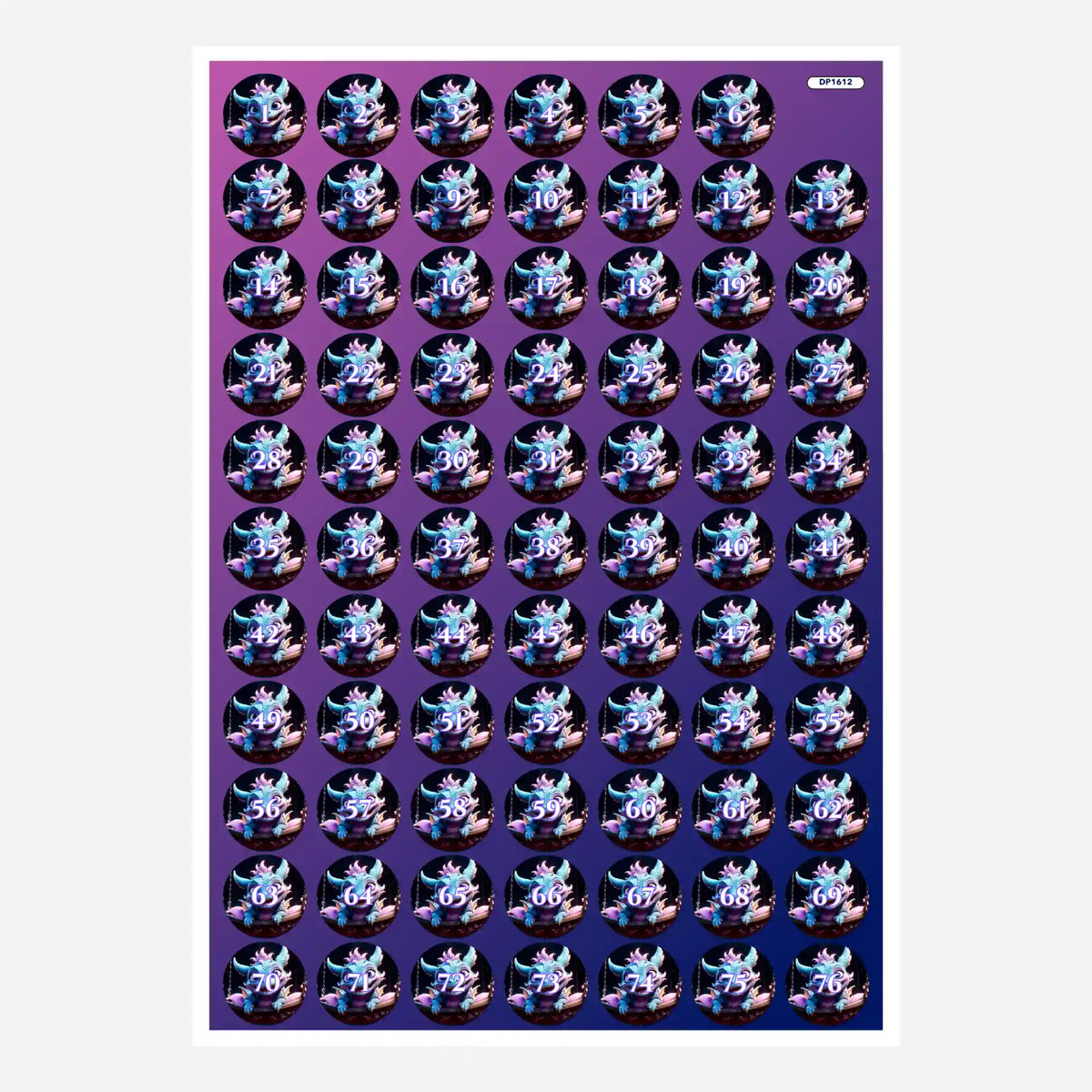 Döschenaufkleber-Set Blue Flatter Dragon für Diamond Painting zur einfachen Farb-Sortierung der Steinchen.