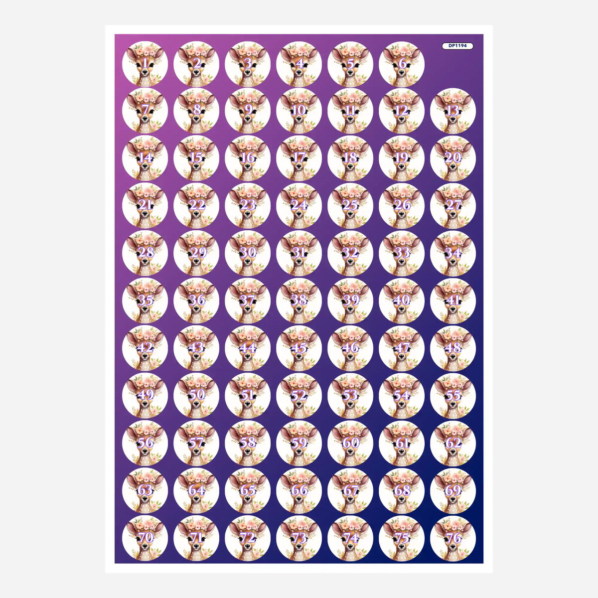 Bambi Babsy Döschenaufkleber zur Organisation von Diamond Painting Steinen, nummerierter Stickerbogen für DIY-Zubehör