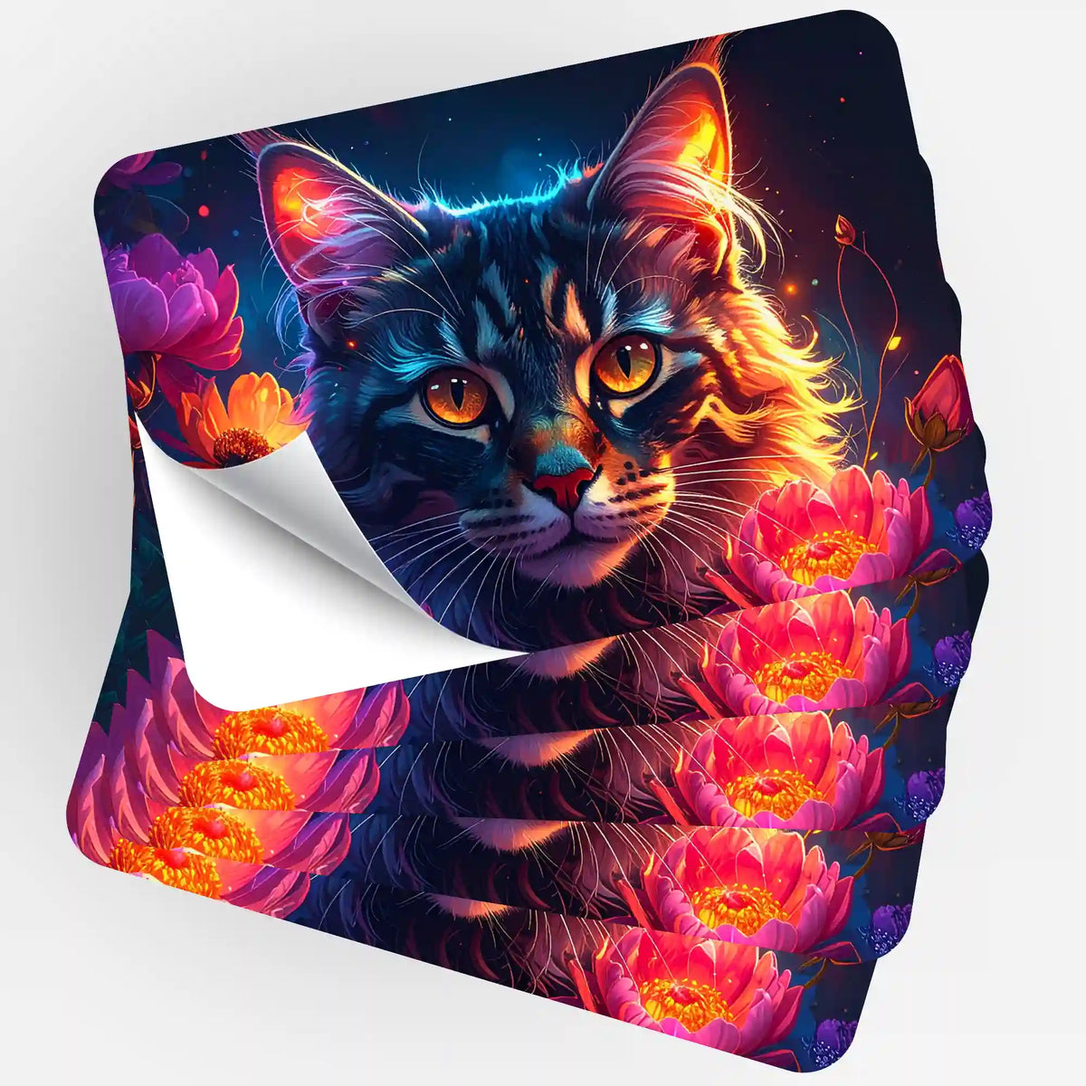 Picmondoo 5er-Set Sticker Hüterin der Nachtblüten für Diamond Painting und Bastelbedarf mit Katzenmotiv