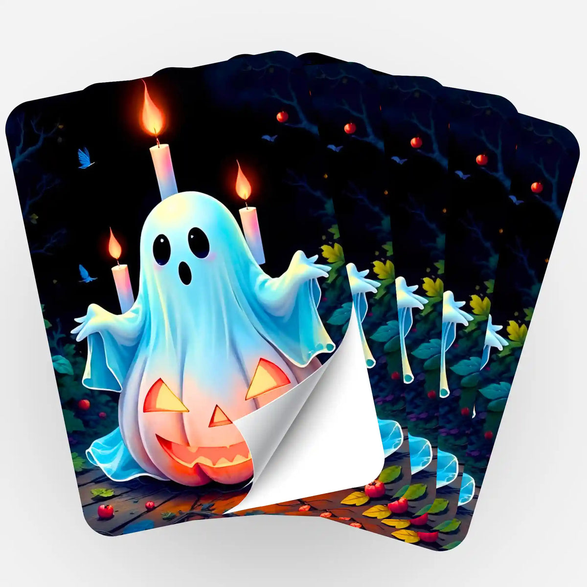 5er-Set Boohoo Aufkleber für Diamond Painting Organisation mit süßem Geist-Motiv, brennenden Kerzen und Halloween-Kürbis