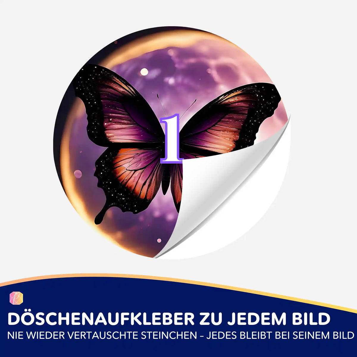 Runder Döschenaufkleber mit lila Schmetterling für Diamond Painting Zubehör zur Organisation von Steinchen