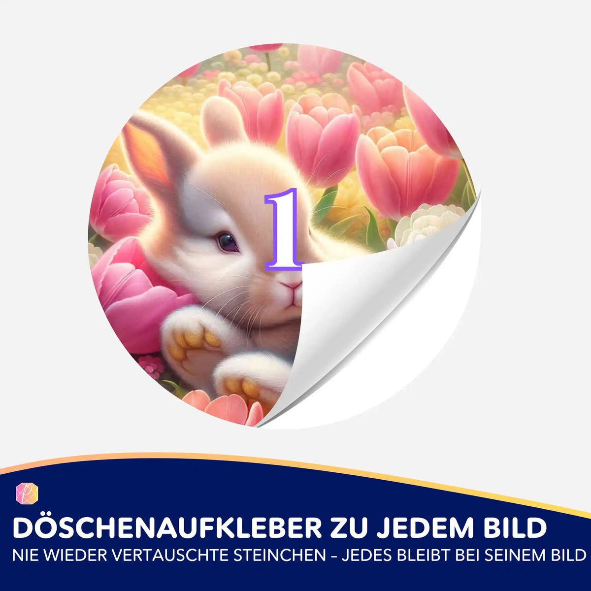 Runder Döschenaufkleber mit Osterhäschen-Motiv zur Organisation von Steinchen für dein Diamond Painting Set.