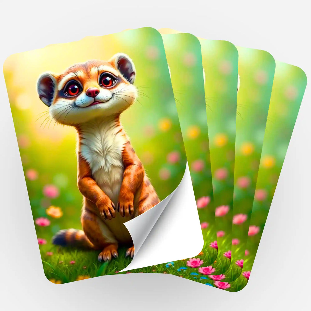 Fünfer-Set Picmondoo Sticker Eddi mit niedlichem Erdmännchen-Motiv zur Organisation deines Diamond Painting Zubehörs.