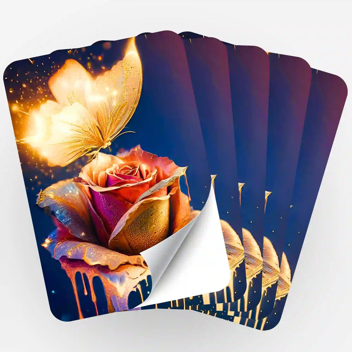 Fünfer-Set Aufkleber mit Motiv Goldene Rose und Schmetterling zur Organisation deines Diamond Painting Zubehörs