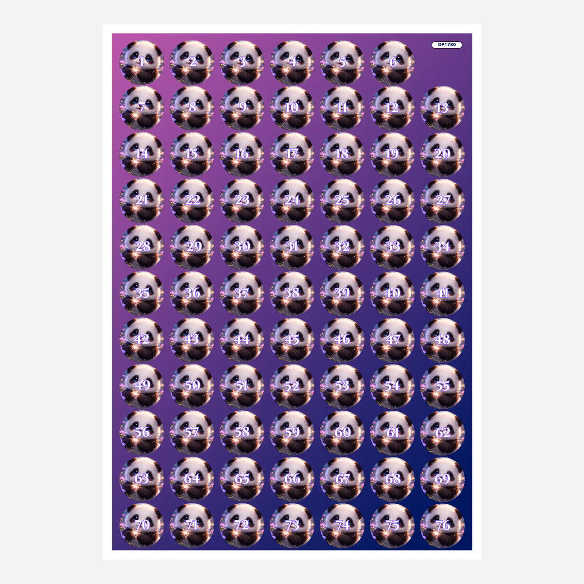 Bogen mit runden Diamond Painting Döschenaufklebern mit Panda-Motiv zur einfachen Beschriftung der Stein-Farbbehälter.