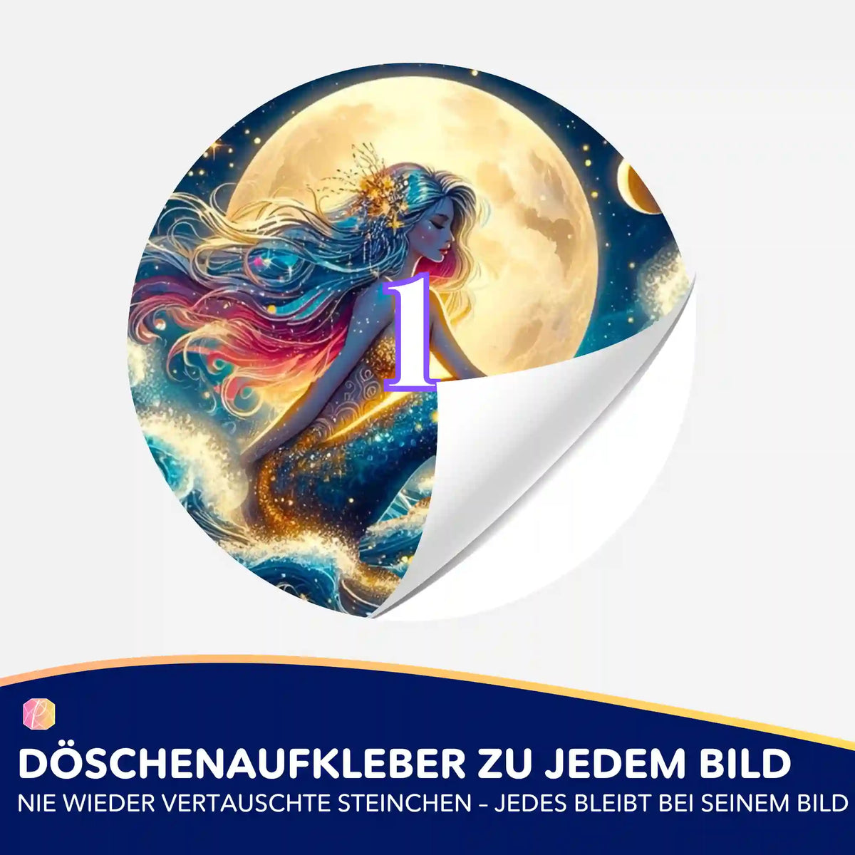 Döschenaufkleber mit Meerjungfrau-Motiv zur Organisation der Steinfarben in deinem Diamond Painting Set