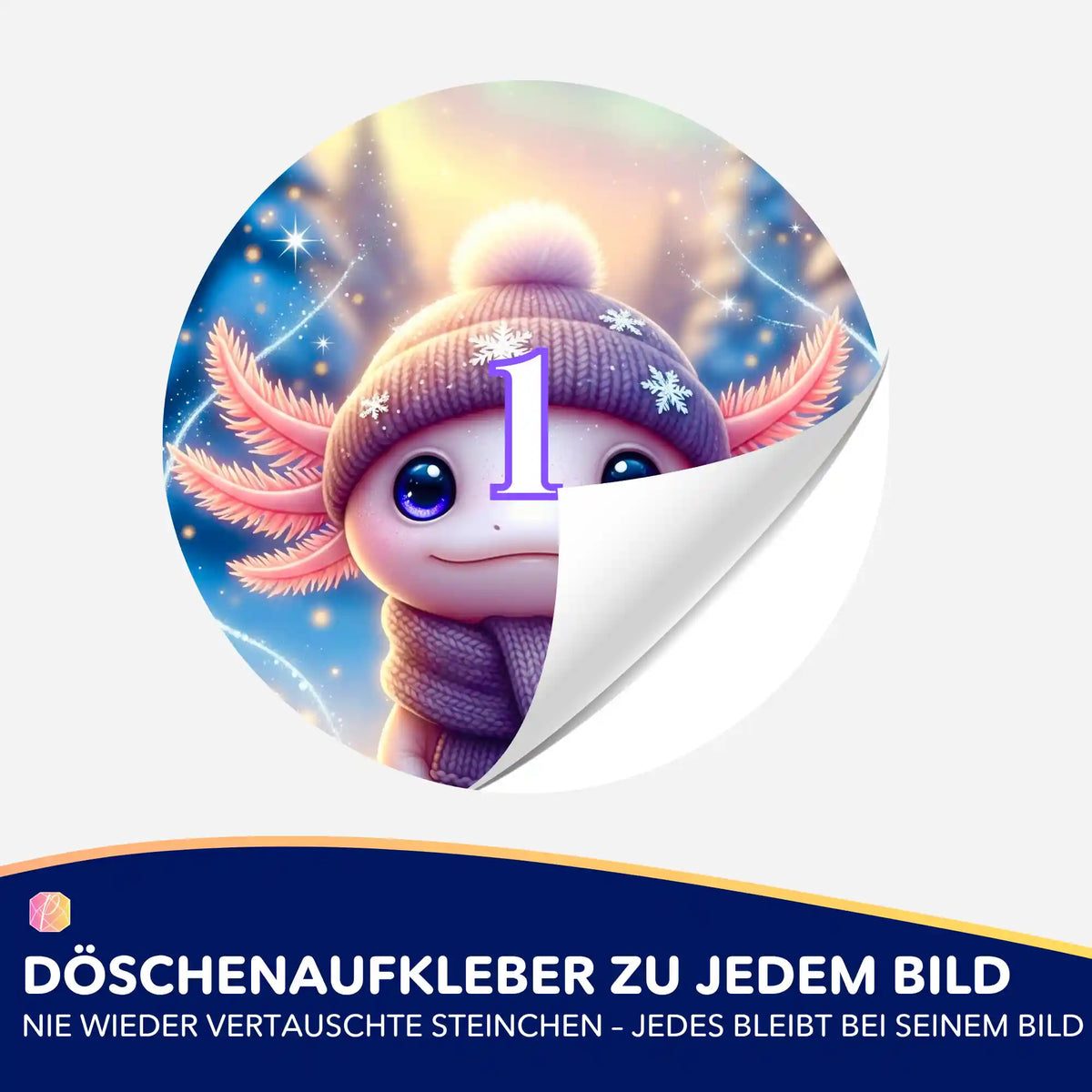Runder Döschenaufkleber mit niedlichem Axolotl-Motiv für Diamond Painting Zubehör zur Ordnung der Diamanten