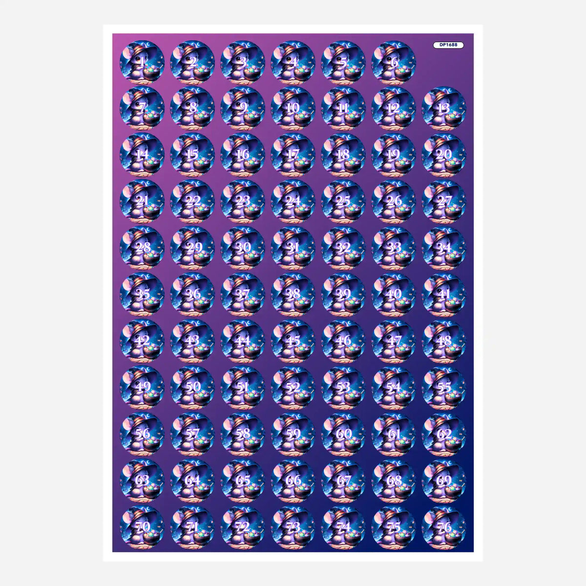 Bogen mit runden Döschenaufklebern für Diamond Painting Zubehör mit niedlichem Mondflausch Motiv und Zahlen für Steinfarben