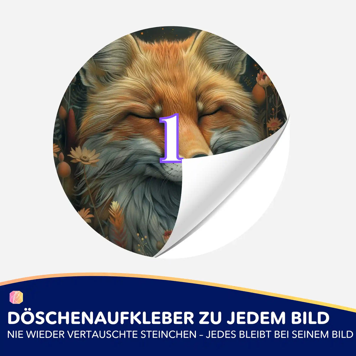 Runder Döschenaufkleber mit Fuchsmotiv für Diamond Painting Zubehör zur einfachen Sortierung der Steine.