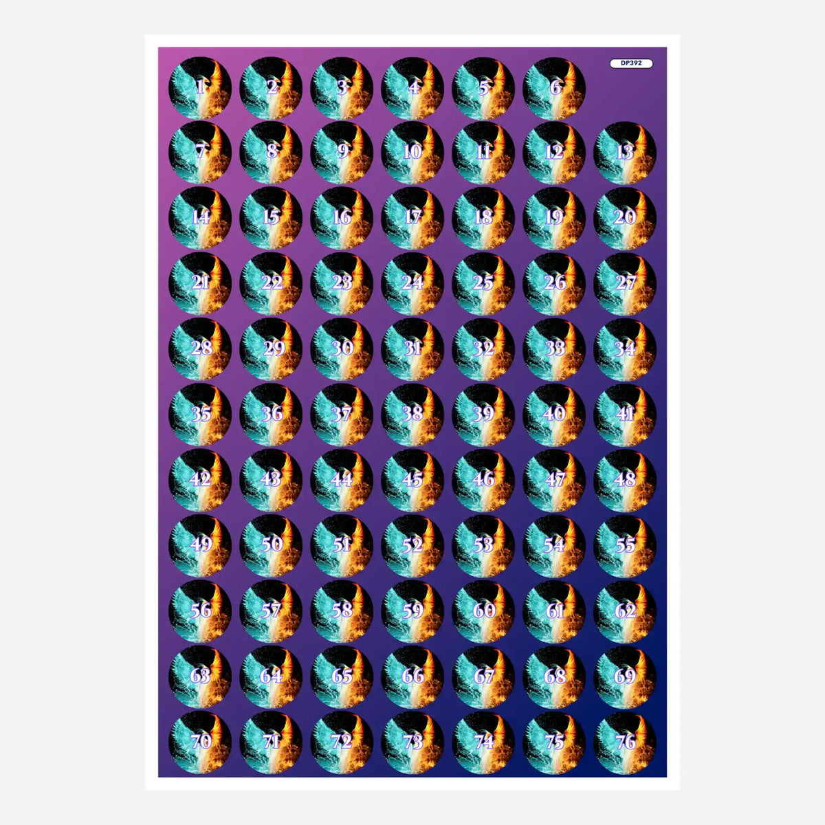Phönix der Elemente Diamond Painting Döschenaufkleber mit Zahlen zur Organisation von Steinen und Zubehör.