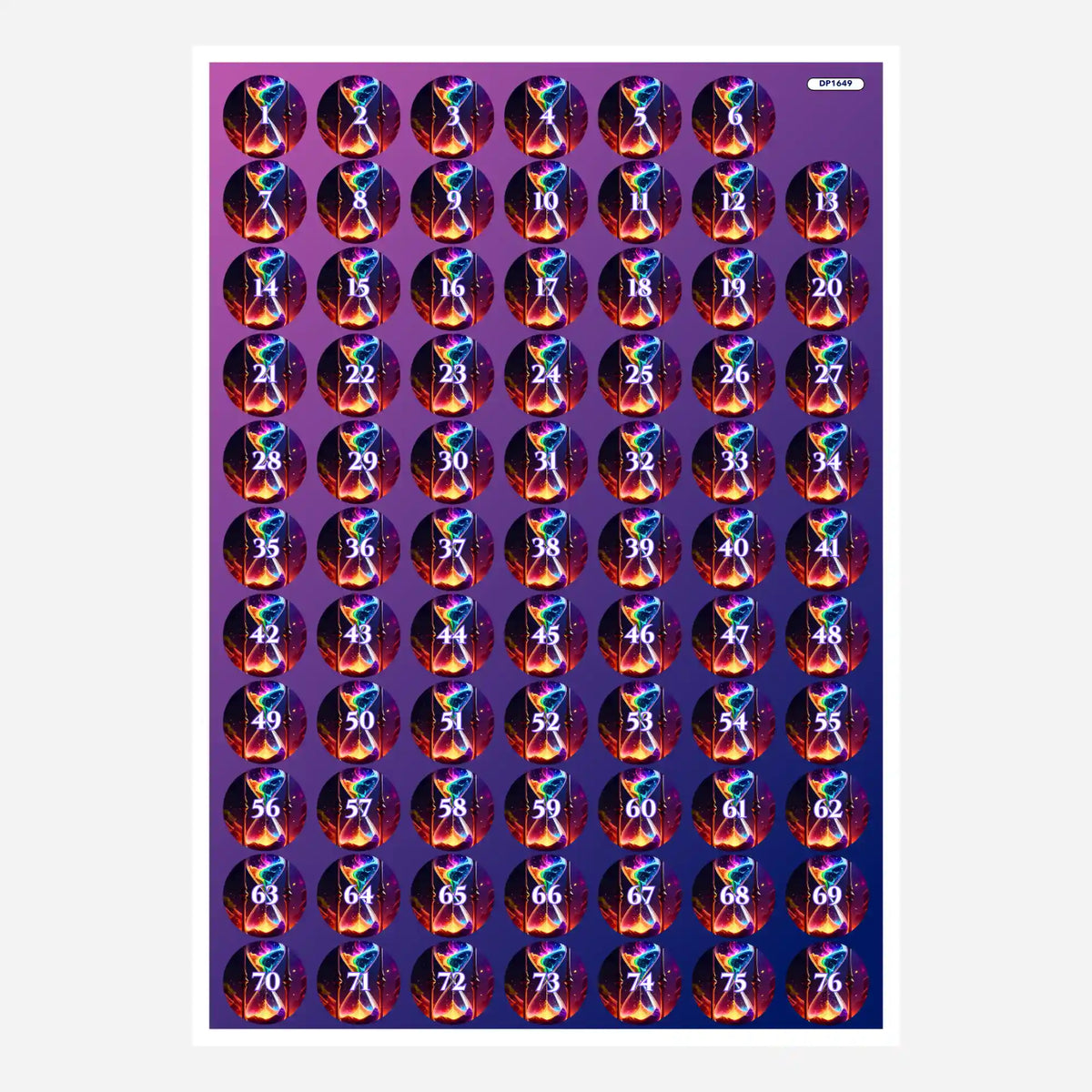 Buntes Diamond Painting Aufkleber-Set für Döschen mit Zahlen-Motiv Atem der Schöpfung zur einfachen Steinesortierung