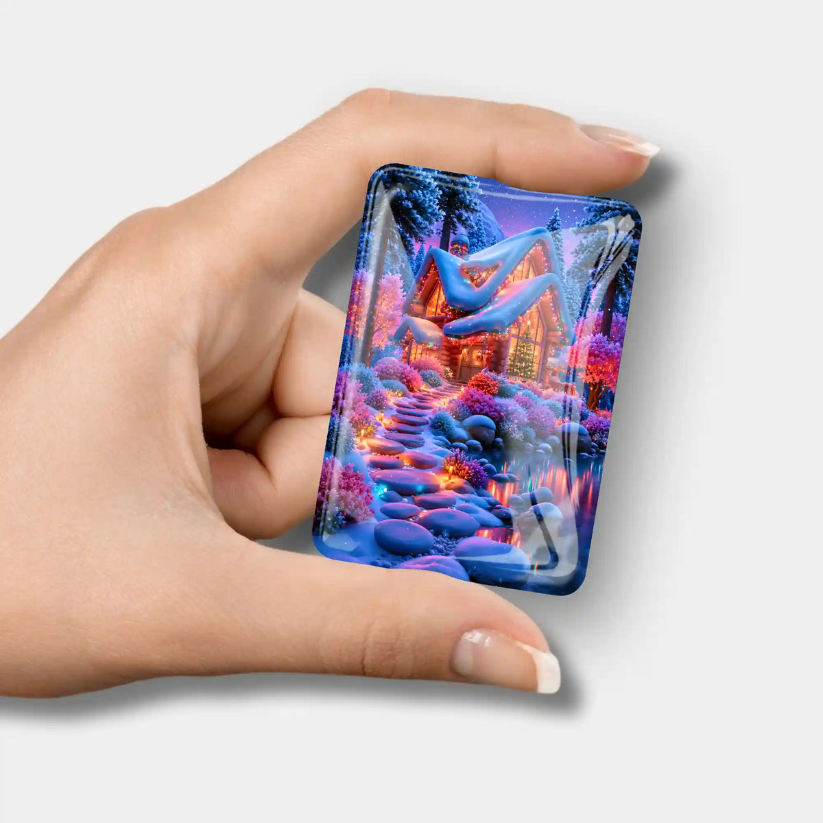 Glas Cover Minder für Diamond Painting mit weihnachtlichem Lichterwald-Motiv und glänzender Oberfläche