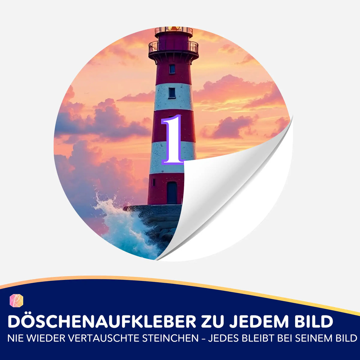 Döschenaufkleber mit Leuchtturm-Motiv zur Organisation von Diamond Painting Steinchen – für dein kreatives Hobby.