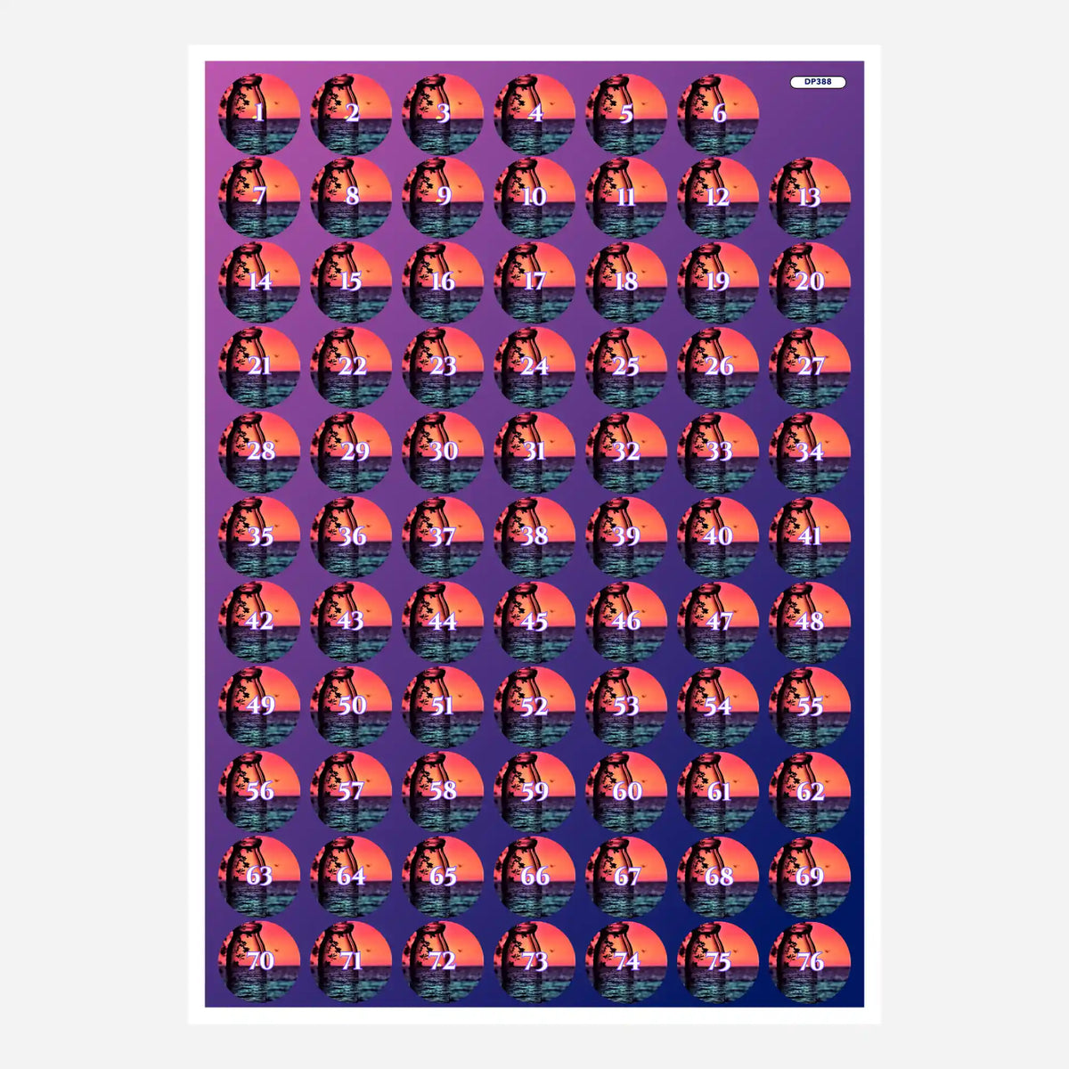 Bogen mit runden Döschenaufklebern für Diamond Painting Zubehör mit Motiv Roter Sonnenuntergang zur Steinsortierung