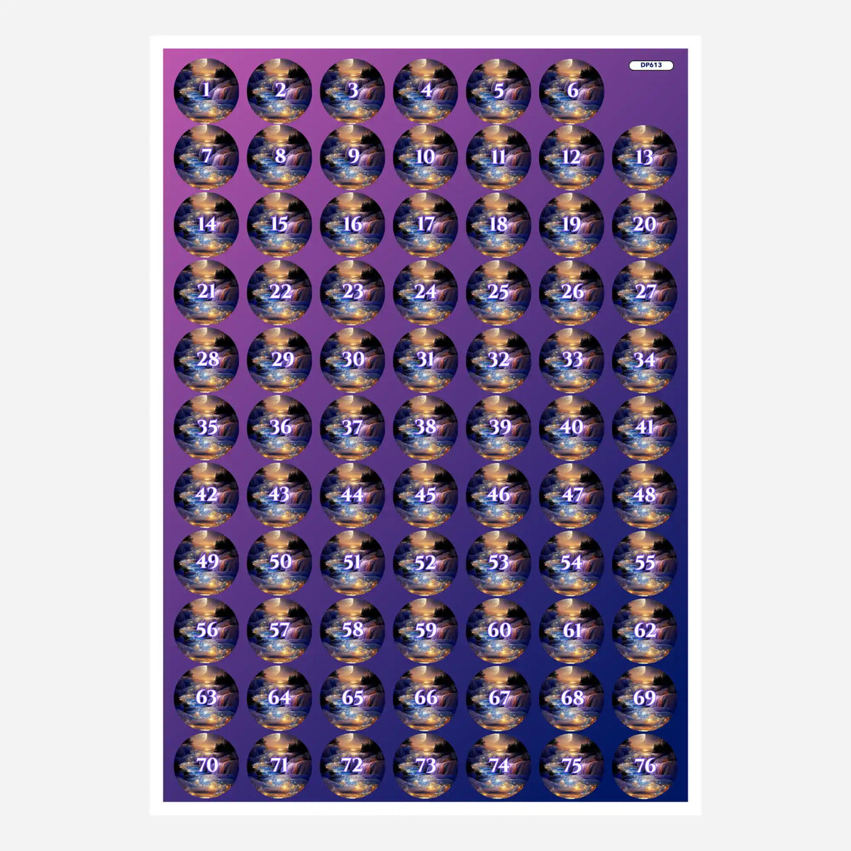 Döschenaufkleber für Diamond Painting mit Landschaftsmotiv zur übersichtlichen Sortierung der Steine.