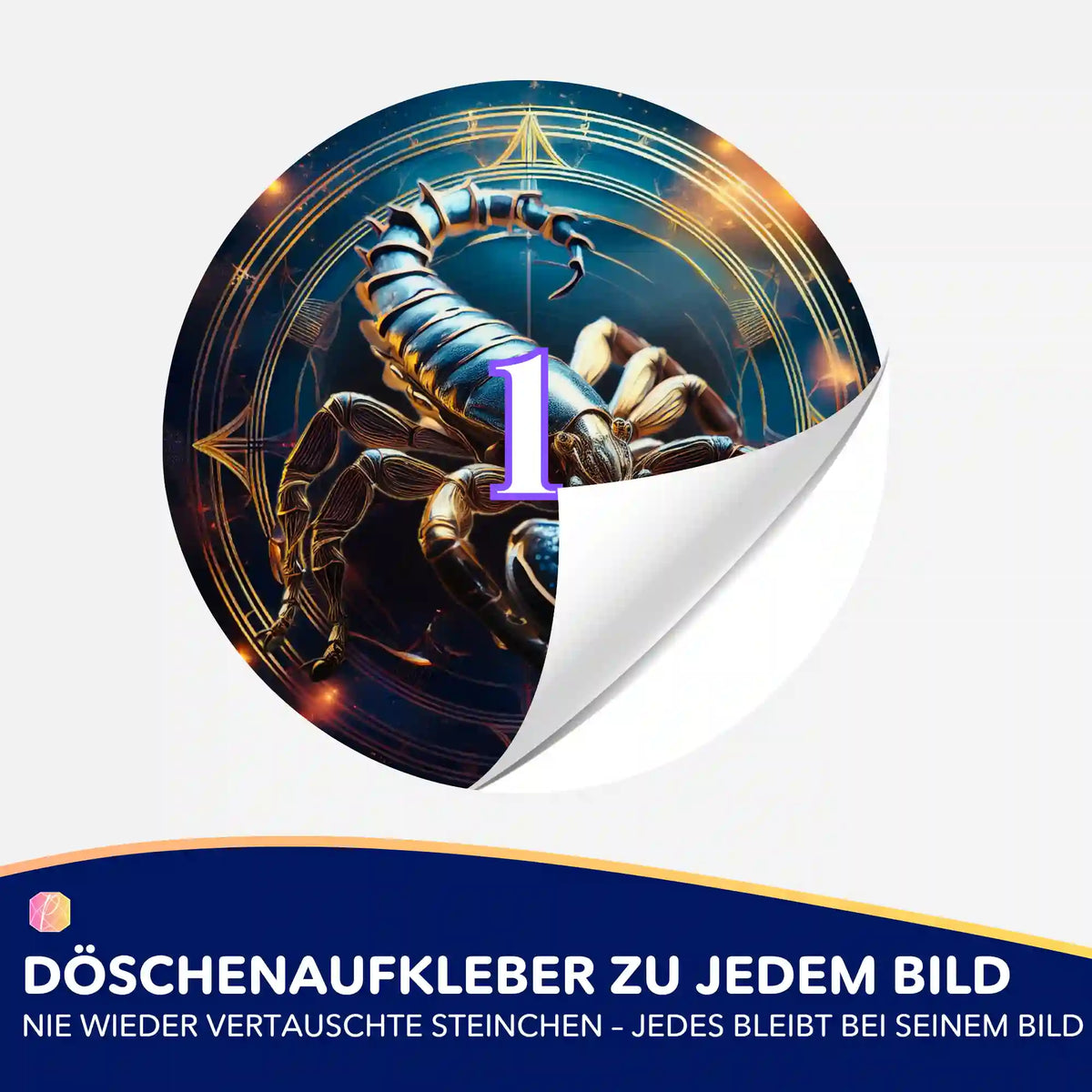 Runder Döschenaufkleber mit Skorpion Motiv für Diamond Painting Zubehör zur Organisation von Steinchen