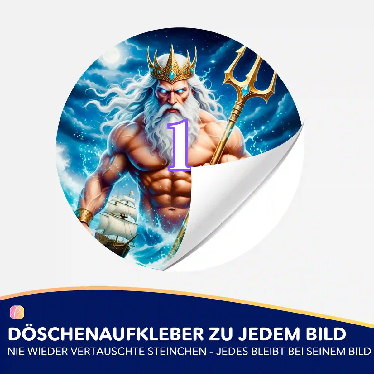 Döschenaufkleber mit Poseidon Motiv für Diamond Painting zur einfachen Sortierung der Diamanten Steinchen.
