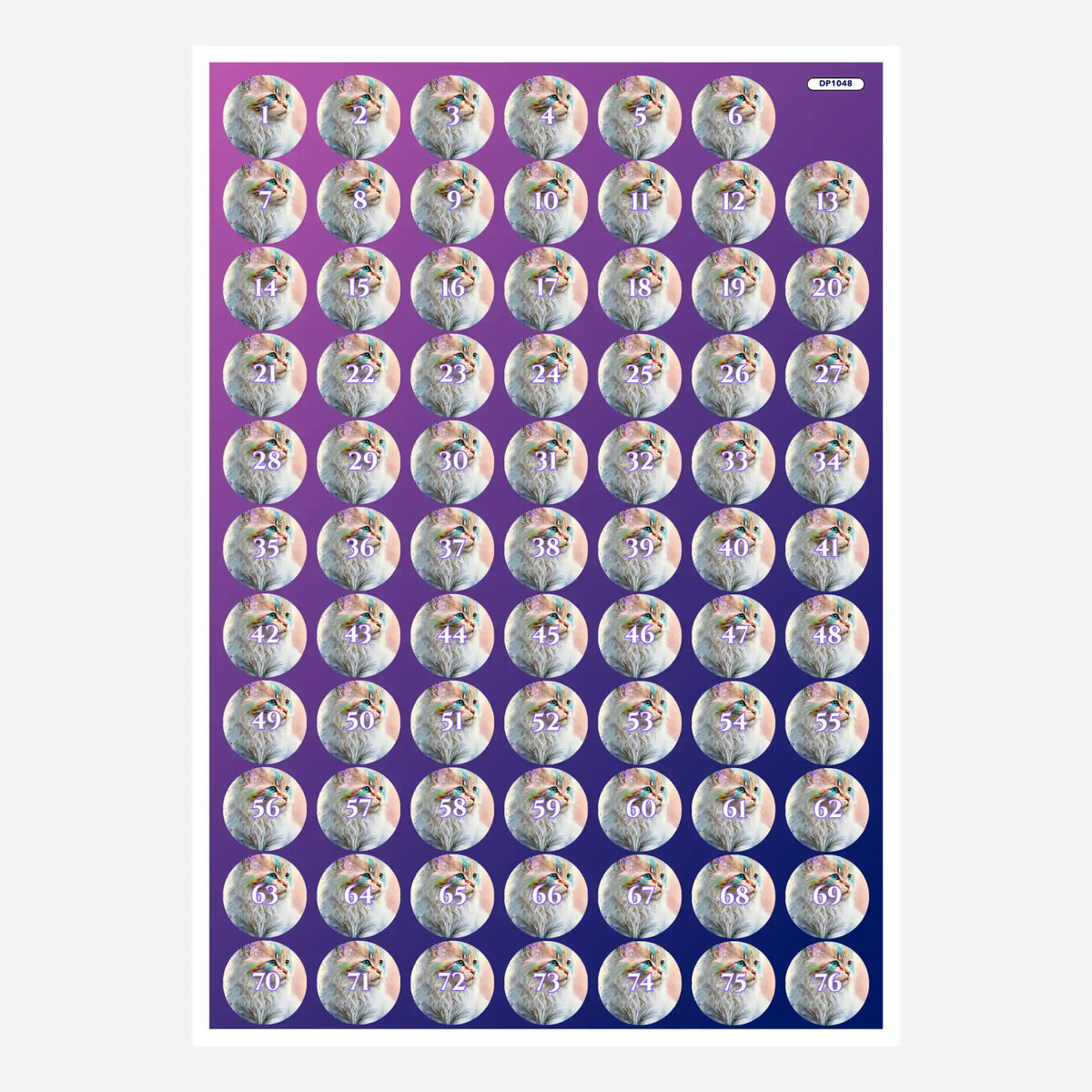 Döschenaufkleber mit Kätzchen-Motiv für Diamond Painting zur übersichtlichen Sortierung der Diamanten-Steine.