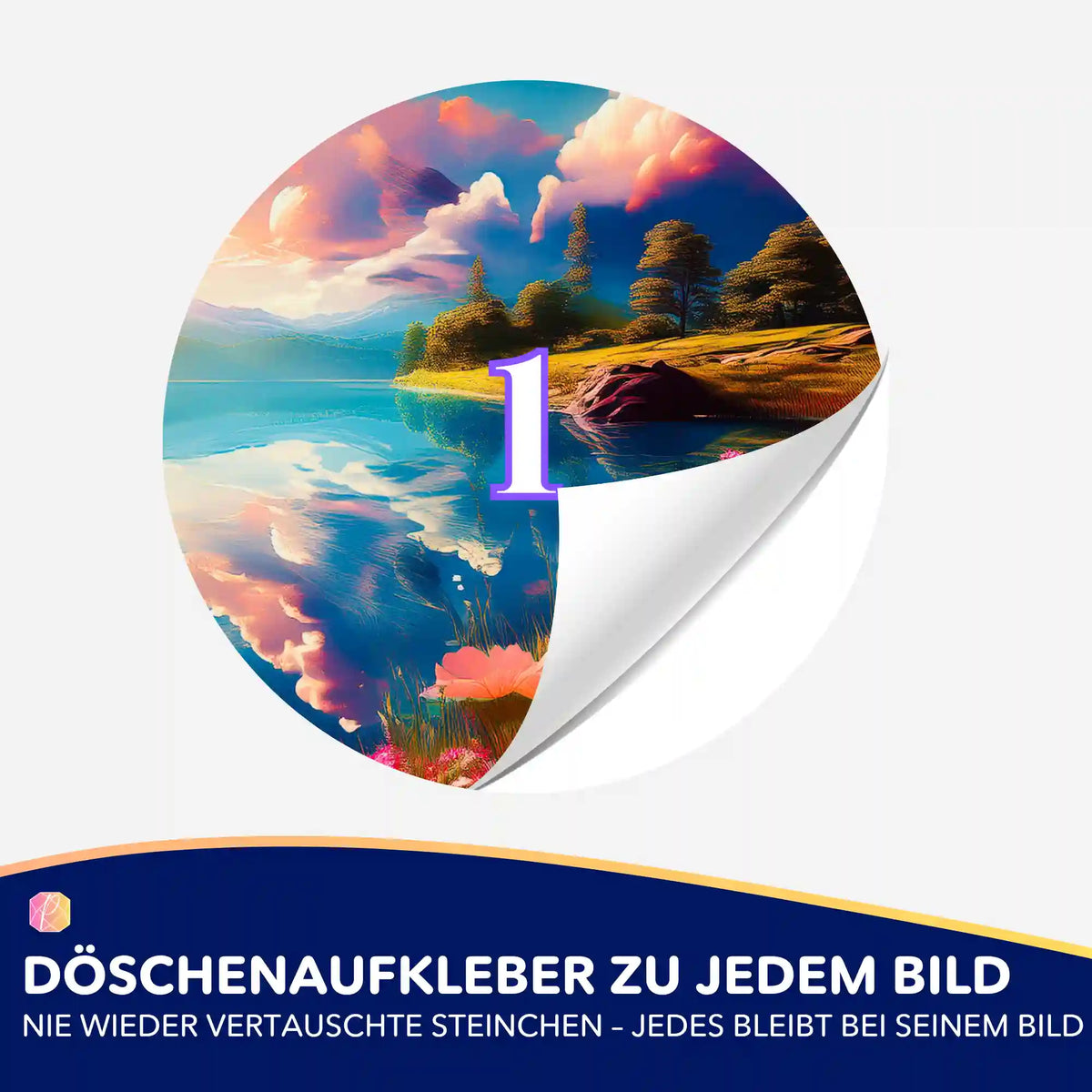Runder Diamond Painting Döschenaufkleber mit Seen-Motiv zur Sortierung der Steinfarben für DIY-Bastelsets
