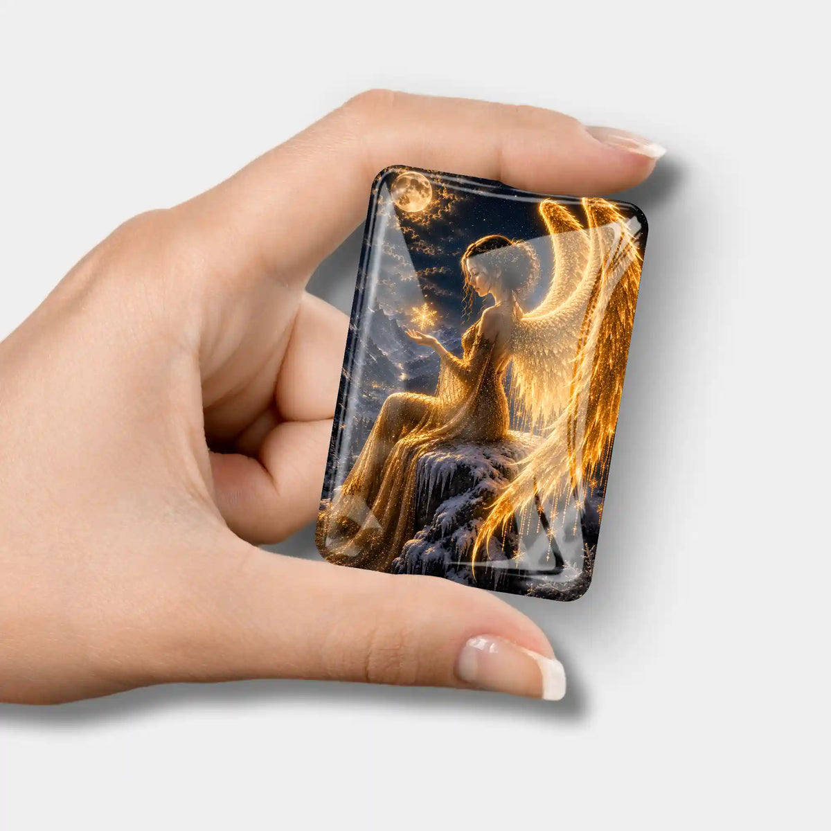 Magischer Cover Minder mit Engel-Motiv für Diamond Painting, glänzender Glas-Magnet als Zubehör für Bastelsets