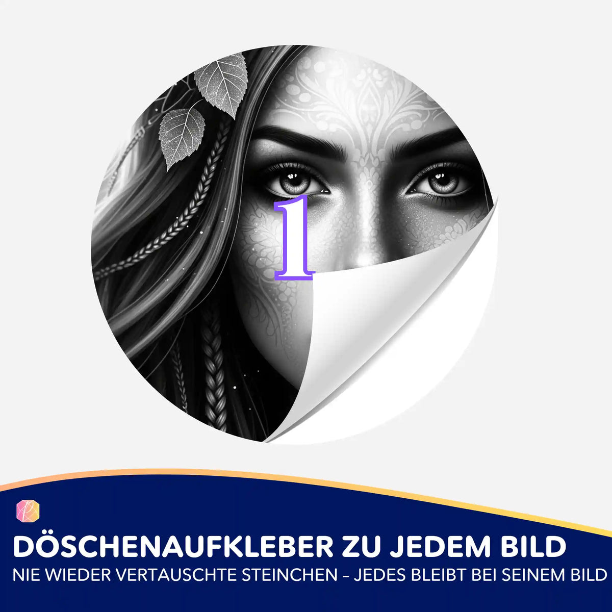 Runder Döschenaufkleber mit Ziffer 1 für Diamond Painting Organisation zum Sortieren der Steinchen nach dem Malen