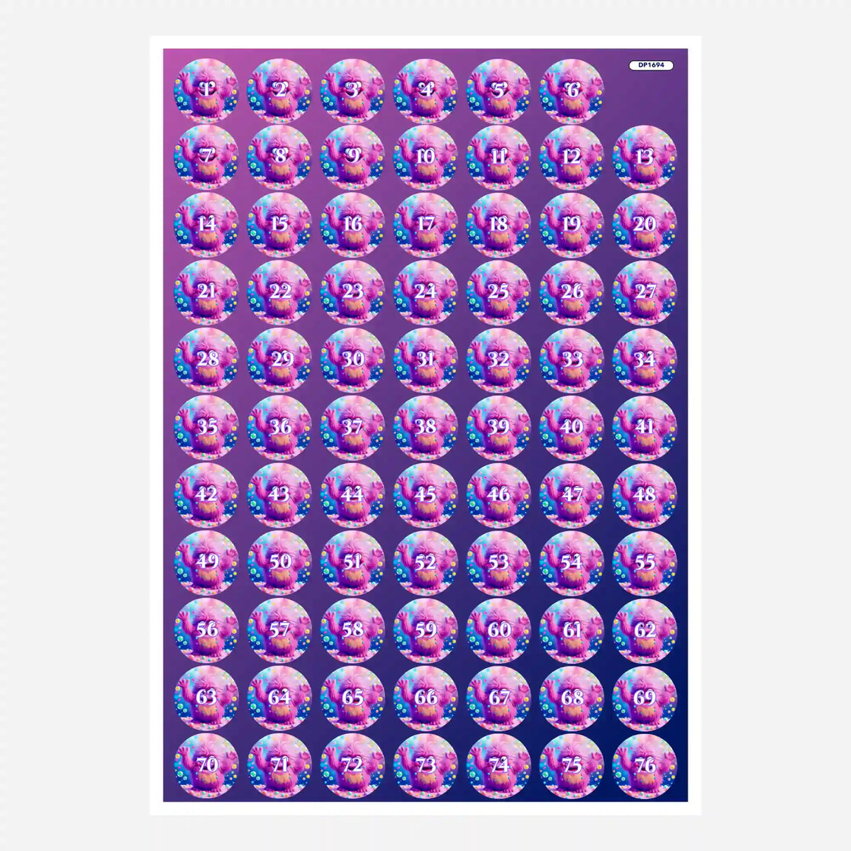 Bogen mit runden Döschenaufklebern für Diamond Painting Zubehör mit Eckbert-Motiv zur Sortierung von Diamanten