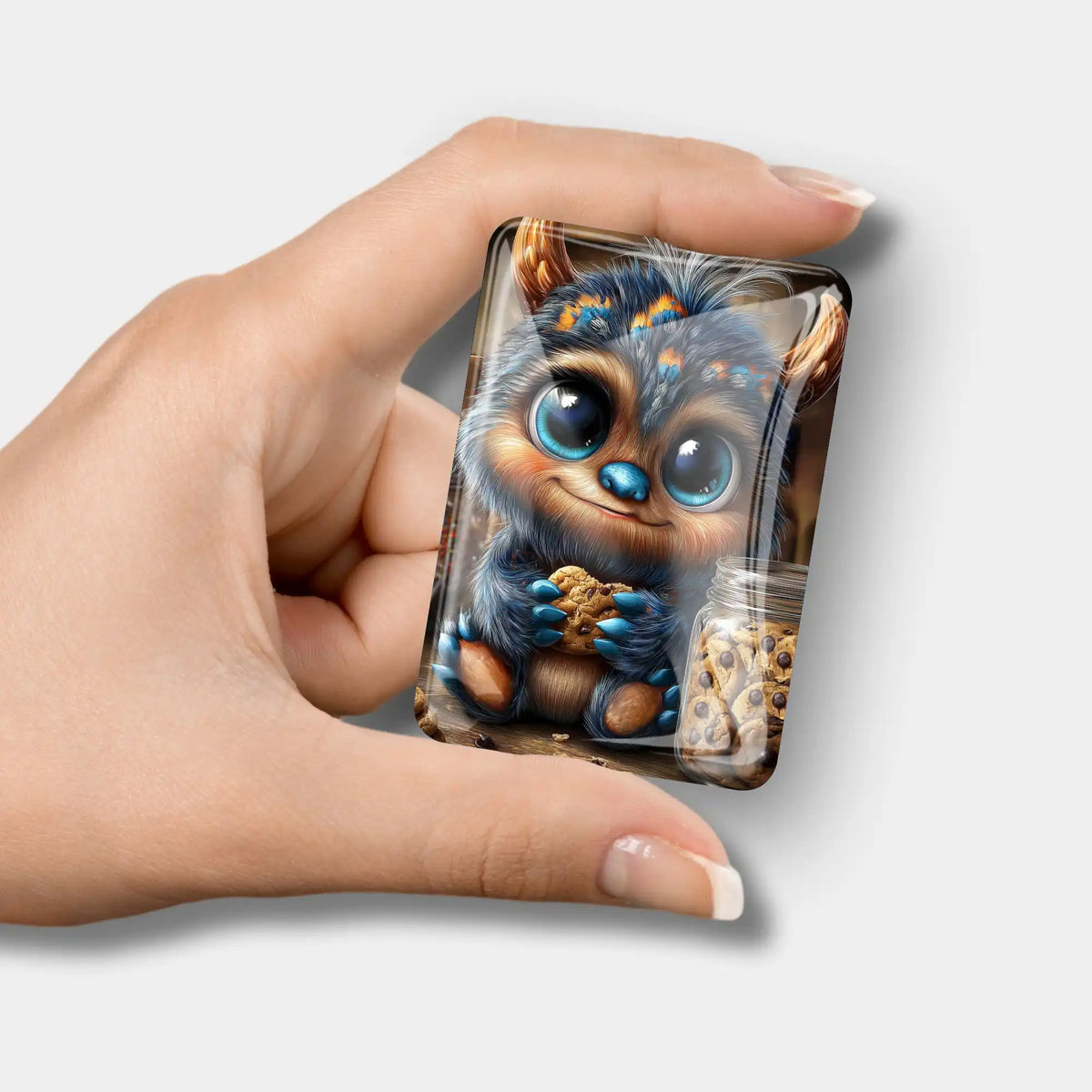 Diamond Painting Cover Minder mit süßem Monster-Motiv und Keks, magnetischer Halter als praktisches Zubehör