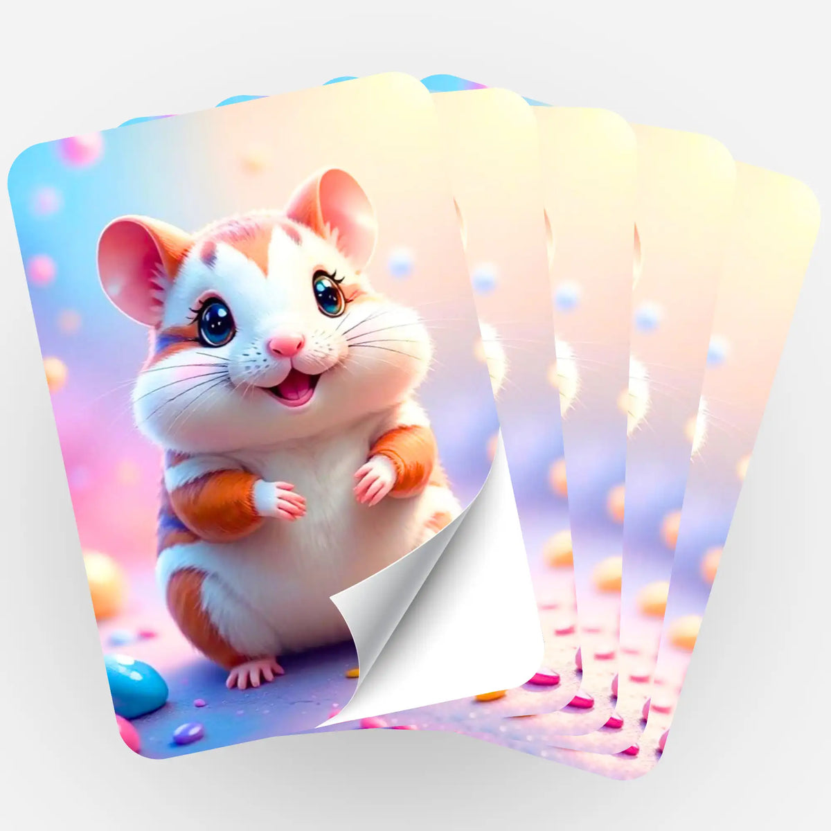 Fünfer-Set bunte Sticker Bille für Diamond Painting Zubehör mit süßem Hamster-Motiv im Comic-Stil