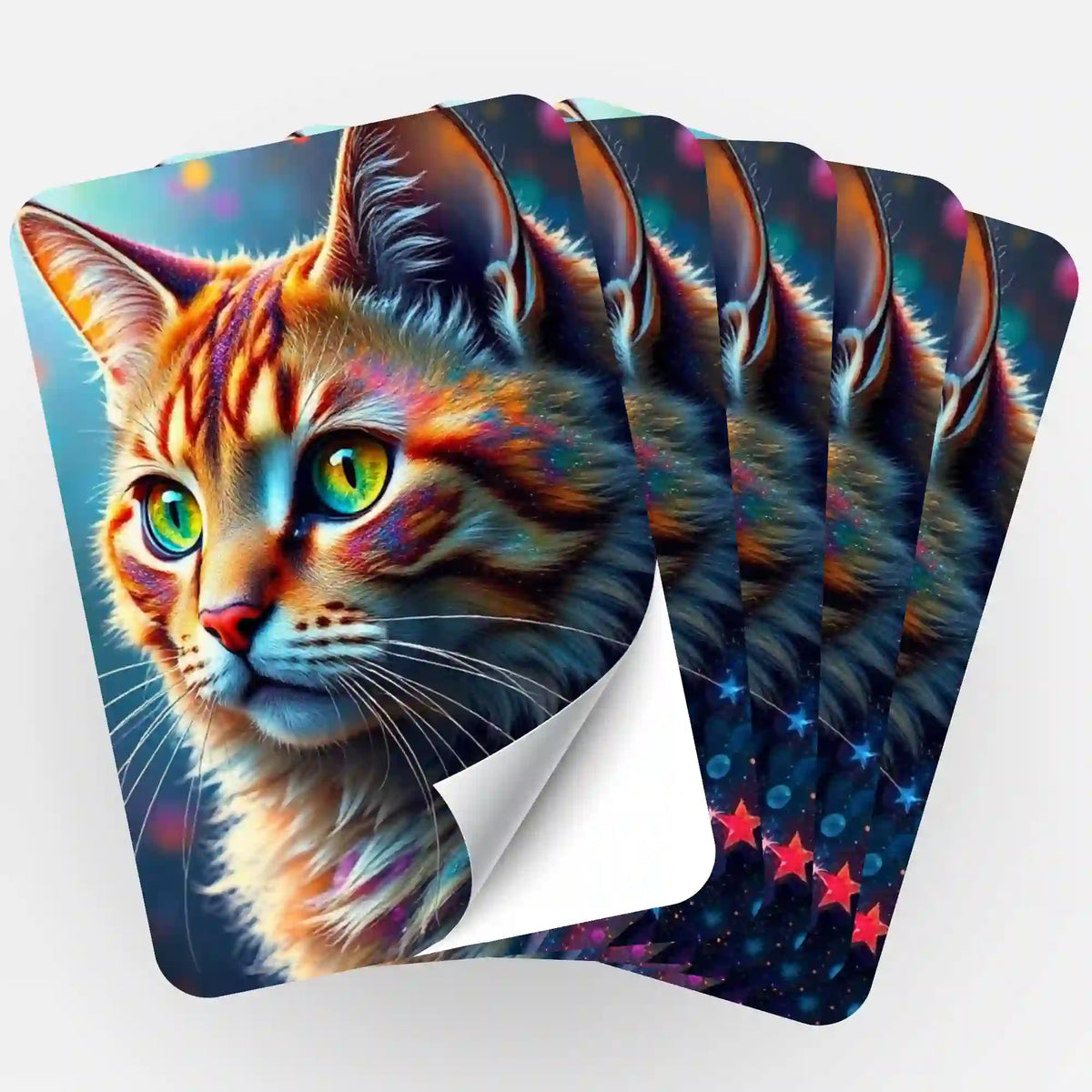 5er-Set Sticker Sternenpfote für Diamond Painting Zubehör mit farbenfrohem Katzenmotiv und funkelnden Sternendetails