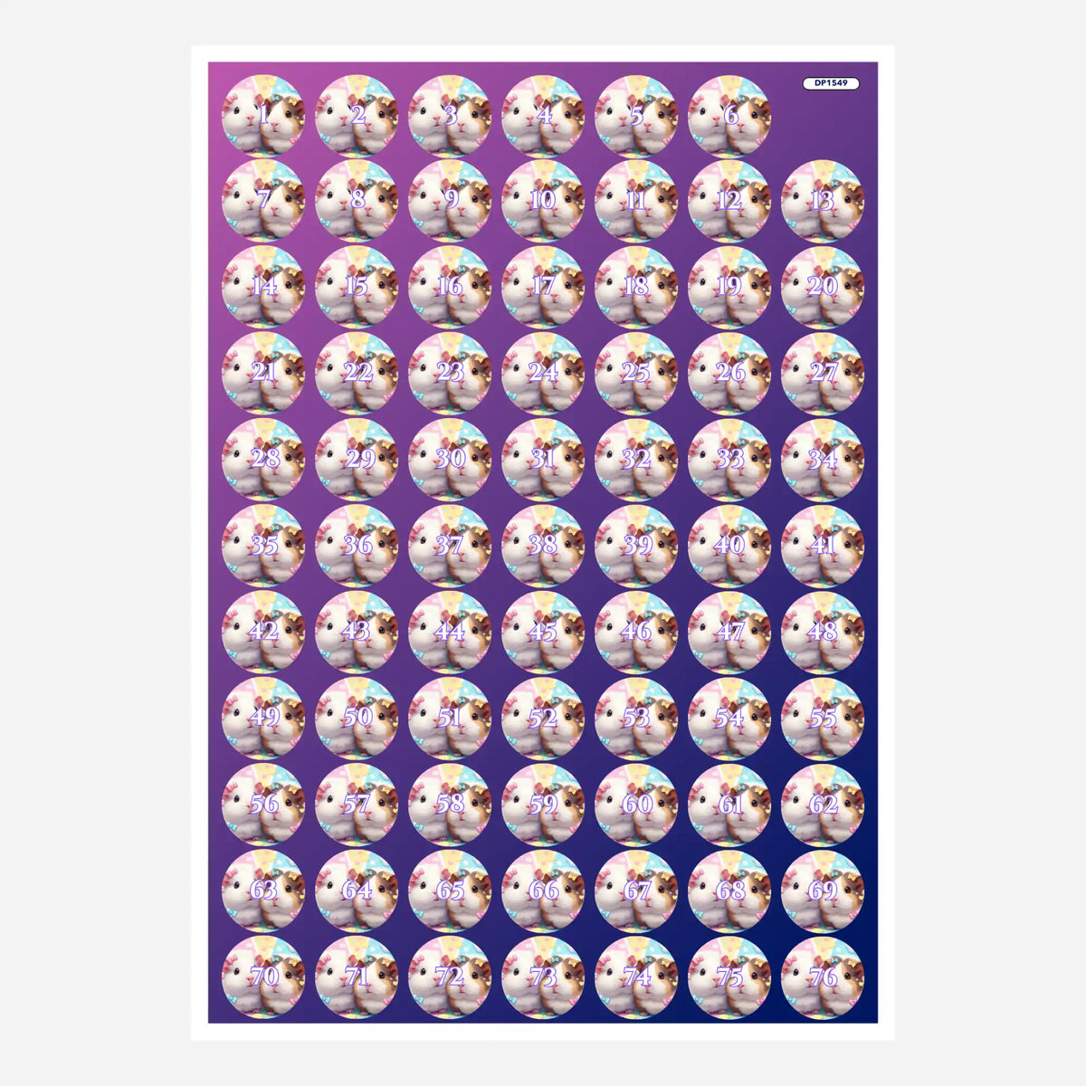 Bogen mit runden Döschenaufklebern für Diamond Painting Zubehör mit süßem Meerschweinchen-Motiv Maggie und Moritz