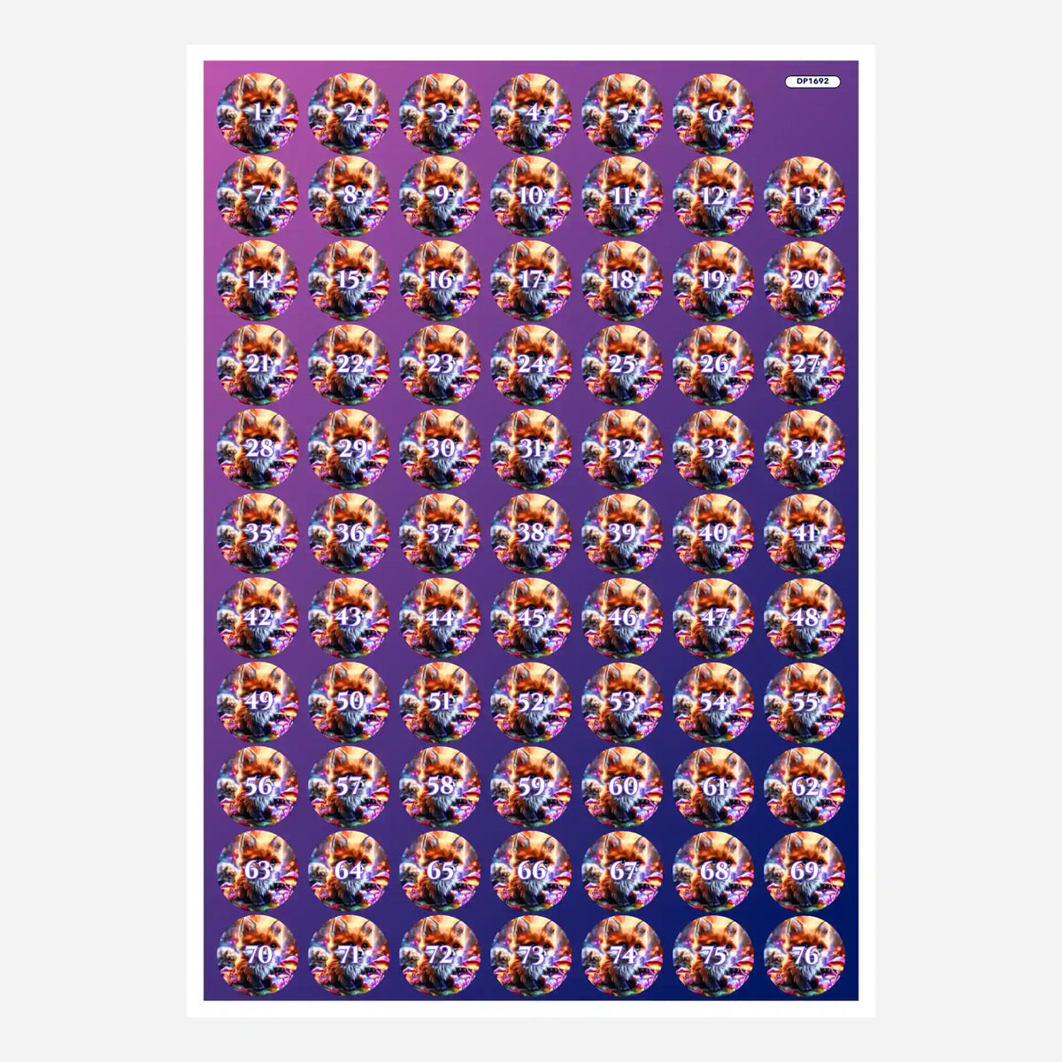 Döschenaufkleber Fynni für Diamond Painting mit 76 nummerierten Fuchsmotiv-Stickern zum Sortieren deiner Steinchen.