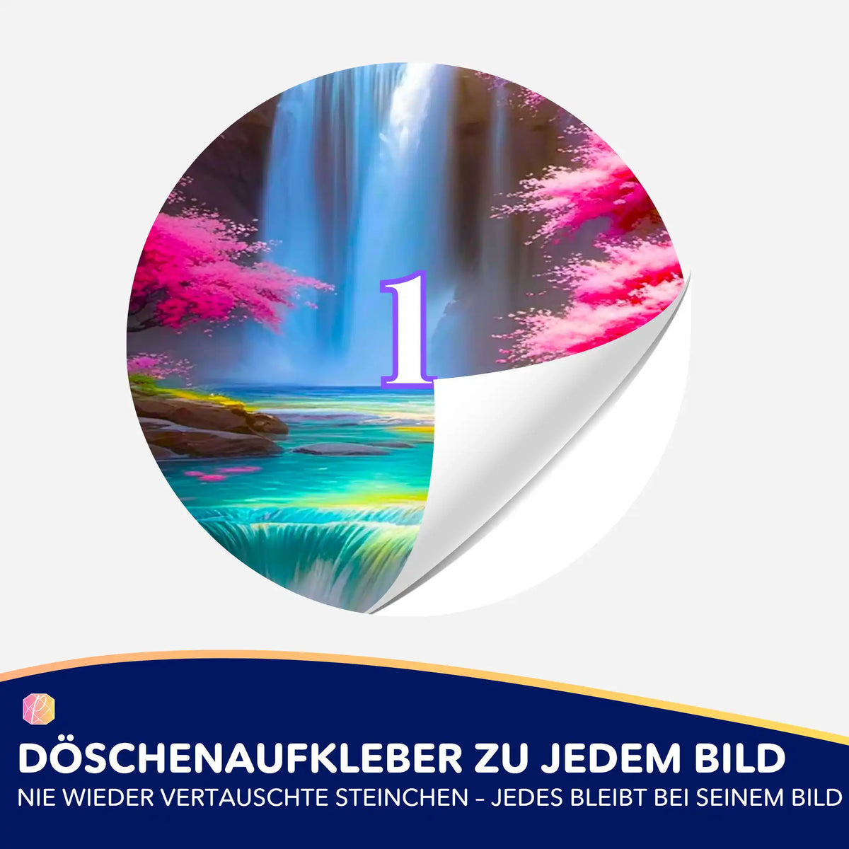 Döschenaufkleber mit Kirschblüten-Wasserfall Motiv für die Organisation von Diamond Painting Steinchen