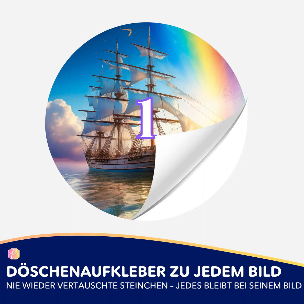 Runder Döschenaufkleber mit Segelschiff-Motiv zur Organisation von Diamond Painting Steinchen