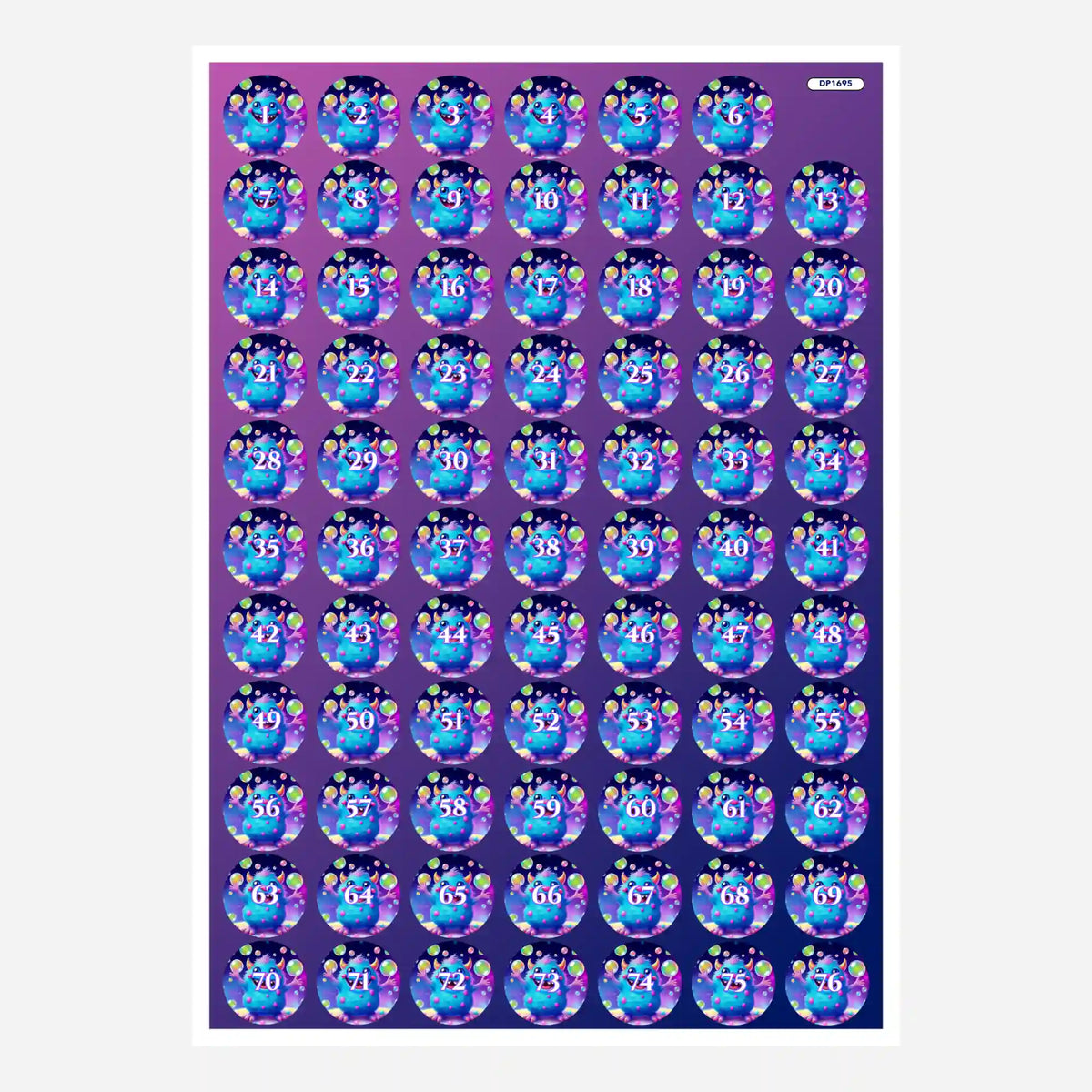 Bogen mit runden Döschenaufklebern für Diamond Painting Zubehör mit süßem Monster-Motiv zur Sortierung von Steinfarben