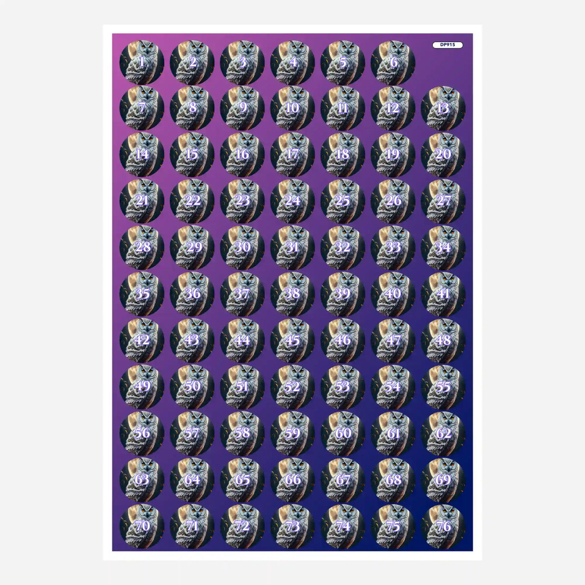 Döschenaufkleber für Diamond Painting mit Eulen-Motiv zur Sortierung der Steine bei deinem DIY-Projekt.