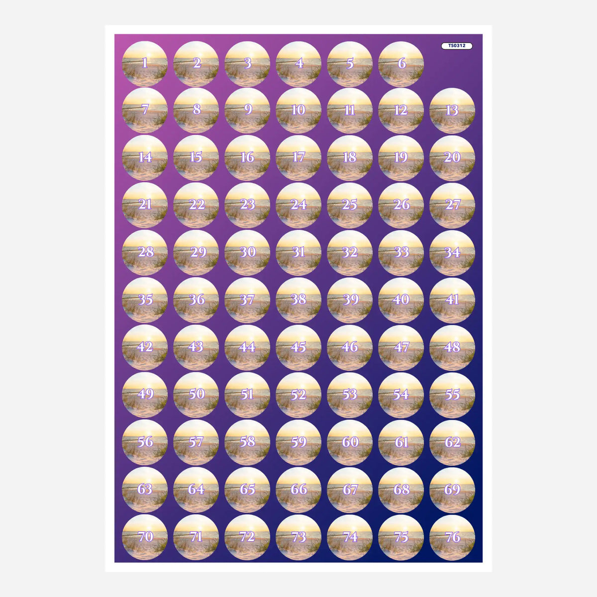 Döschenaufkleber-Set für Diamond Painting zur übersichtlichen Organisation der Steinfarben mit Motiv Sonnenuntergang