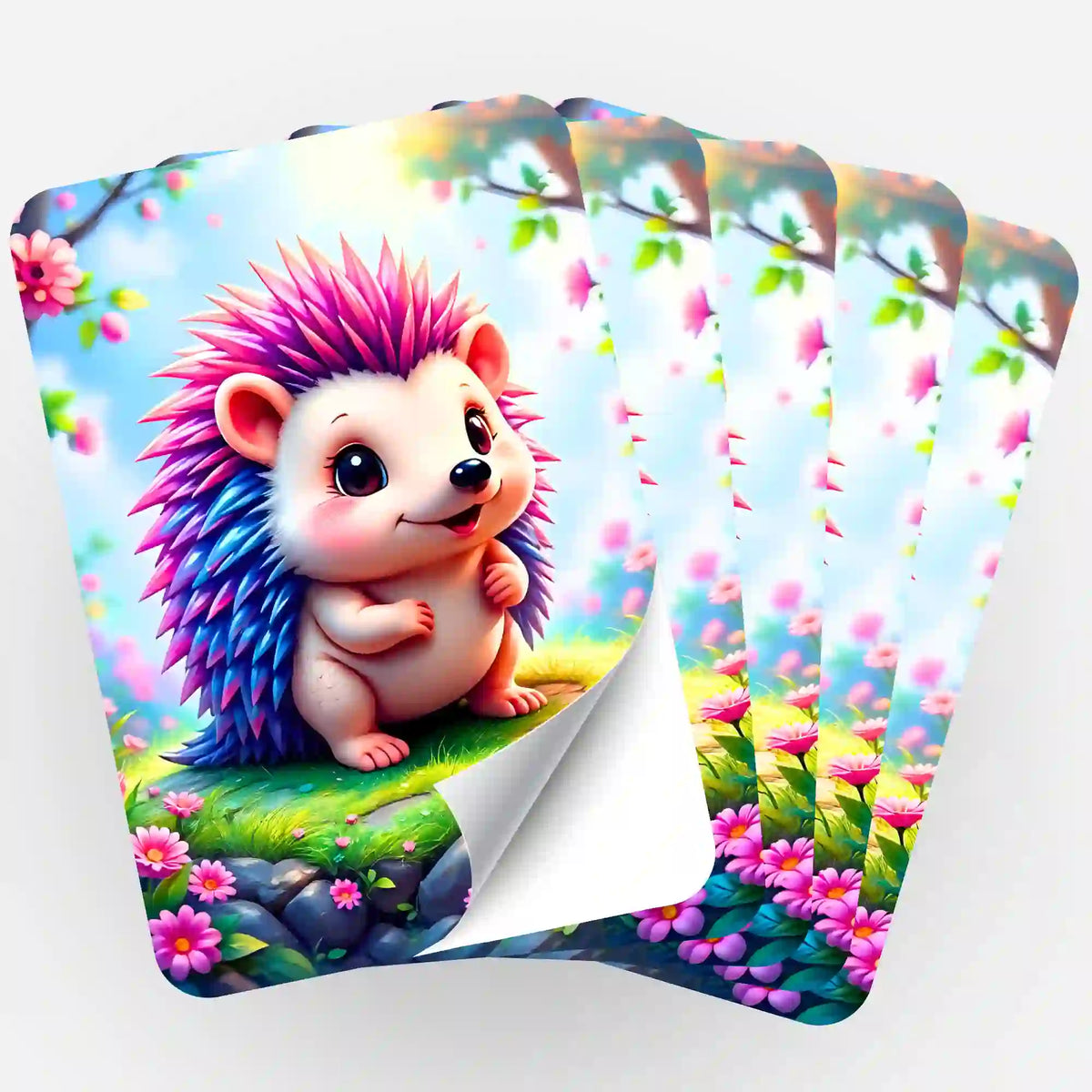 Fünfer-Set Igel Ilay Aufkleber für Diamond Painting Organisation mit süßem Igel-Motiv und bunten Blumen